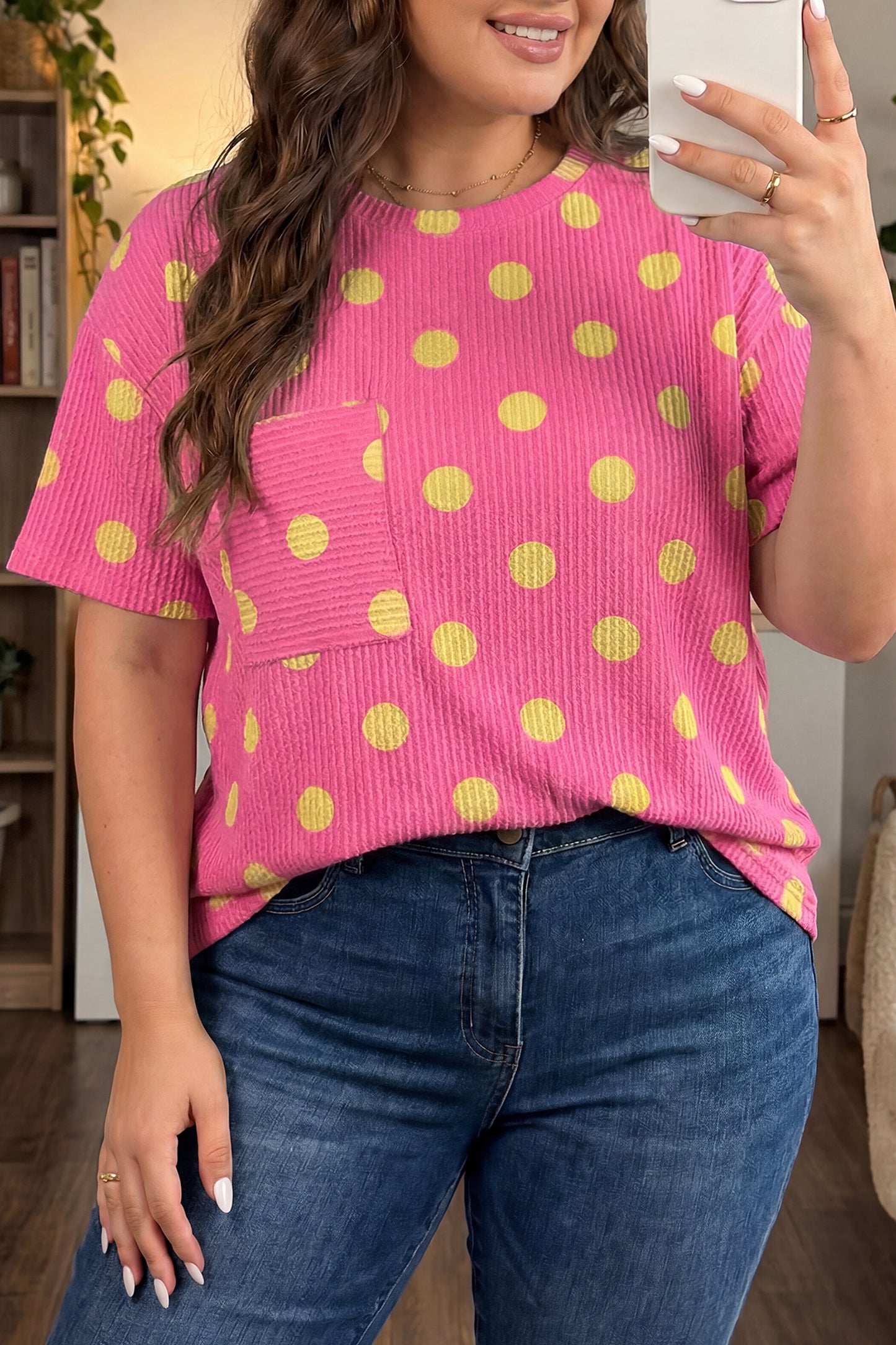Plus Size Polka Dot Ribbed Top Women 1X–4X