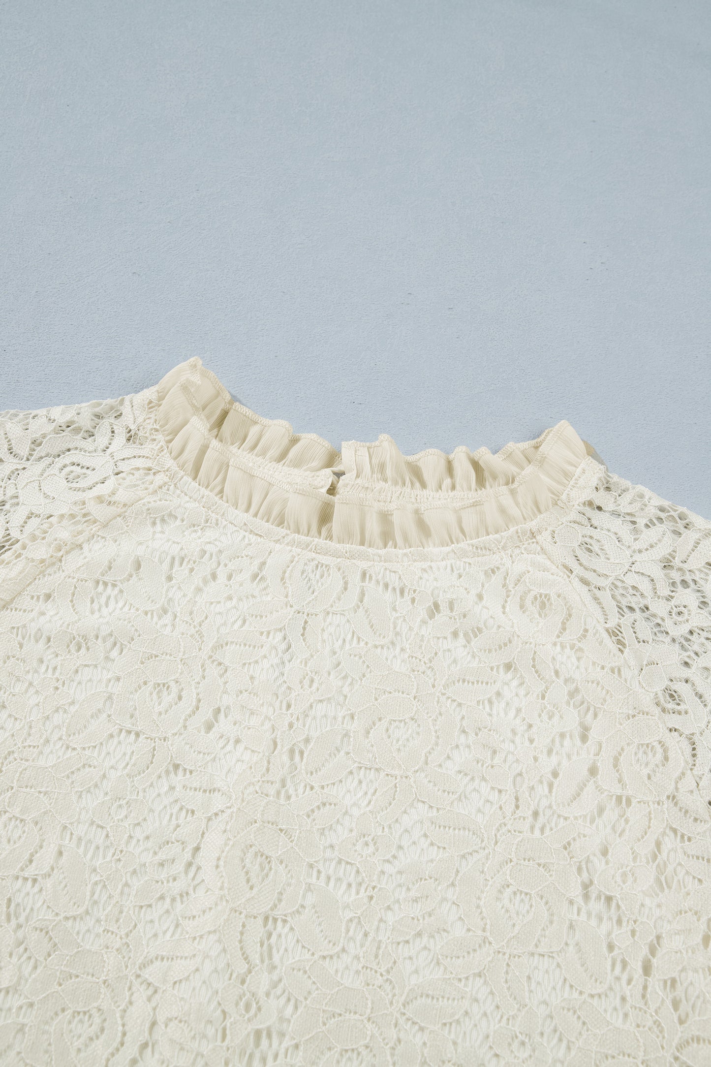 White Lace Long Sleeve Ruffle Blouse Women S–XL