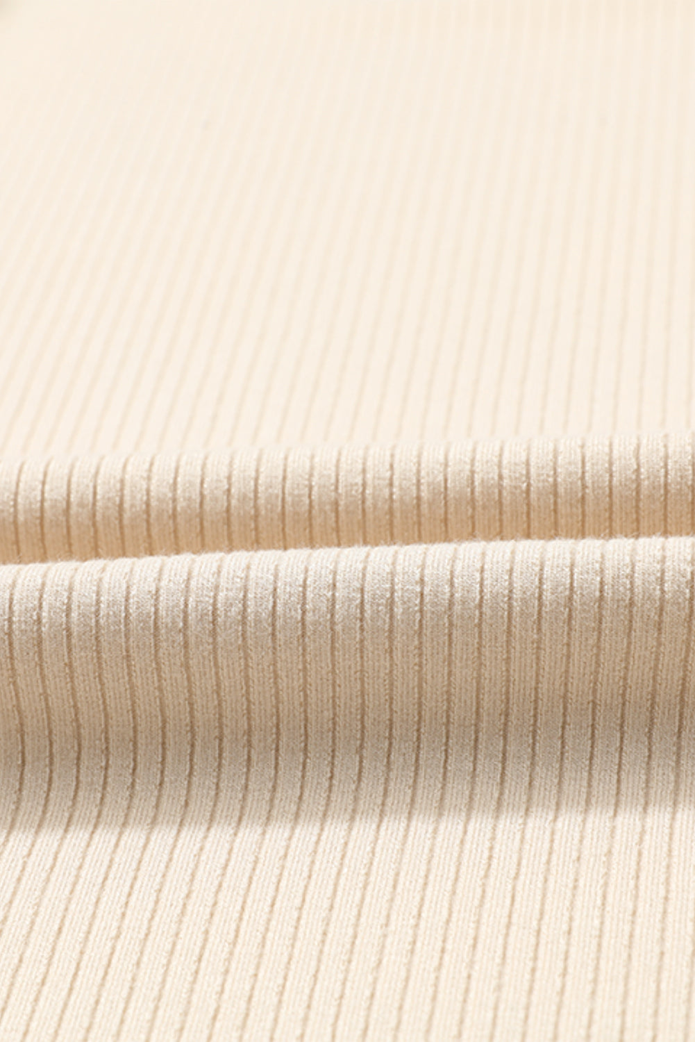 Beige Mesh Ruffle Sleeve Ribbed Knit Top