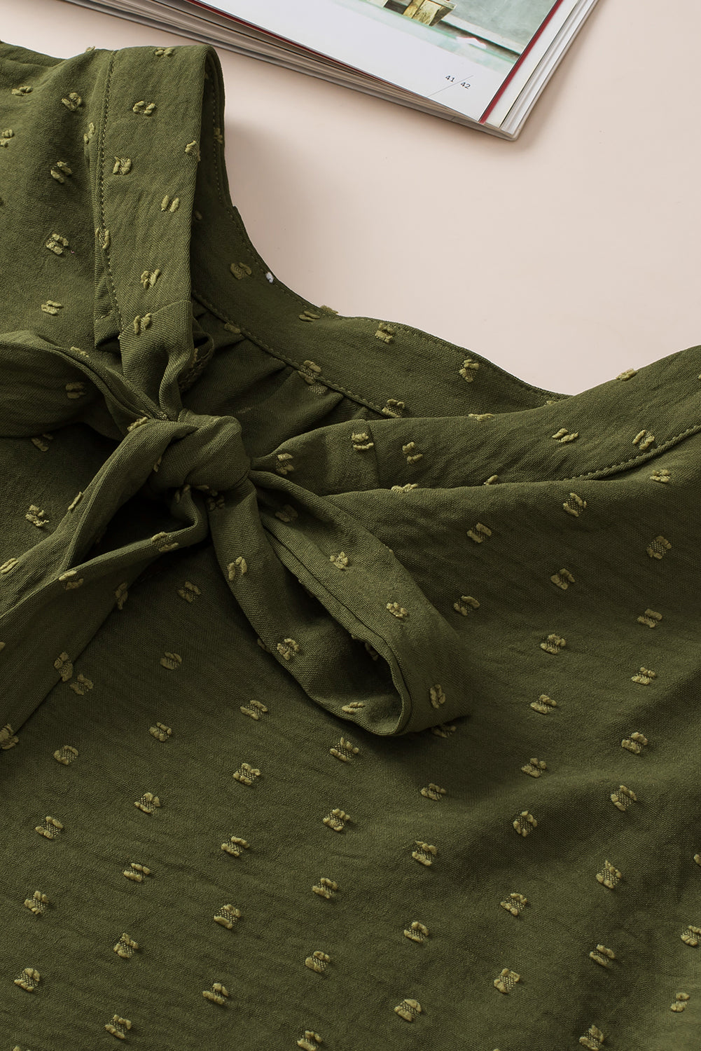 Swiss Dot Mock Neck Tied Nape Top | Plus Size | Moss Green | 1X–3X