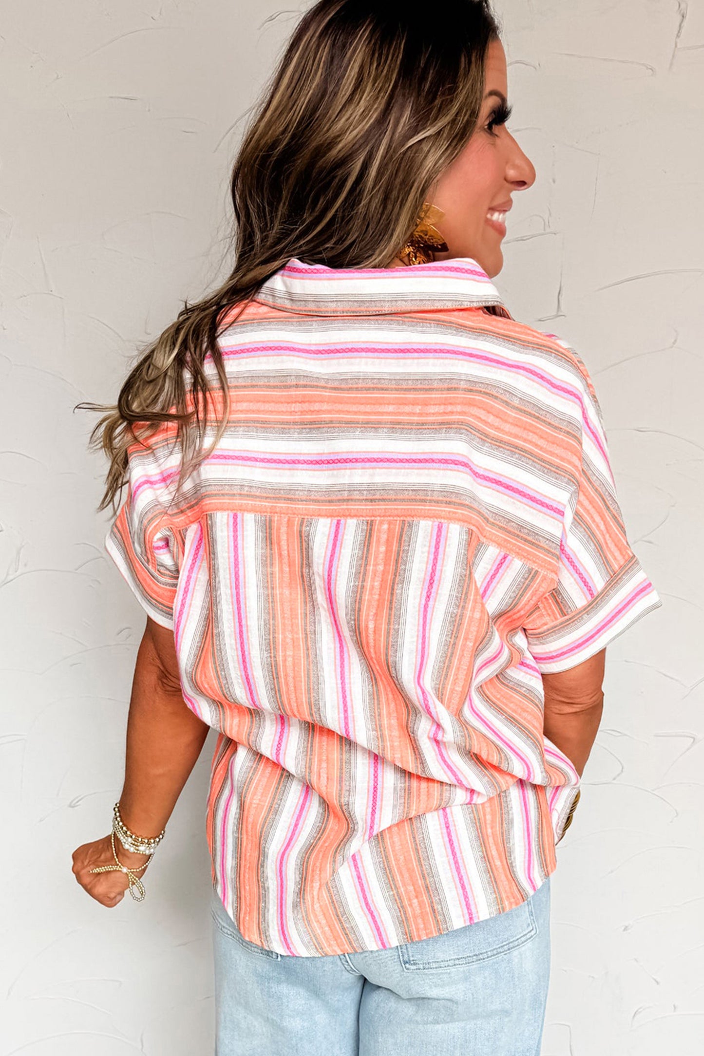 Pink Stripe Button-Up Short Sleeve Shirt