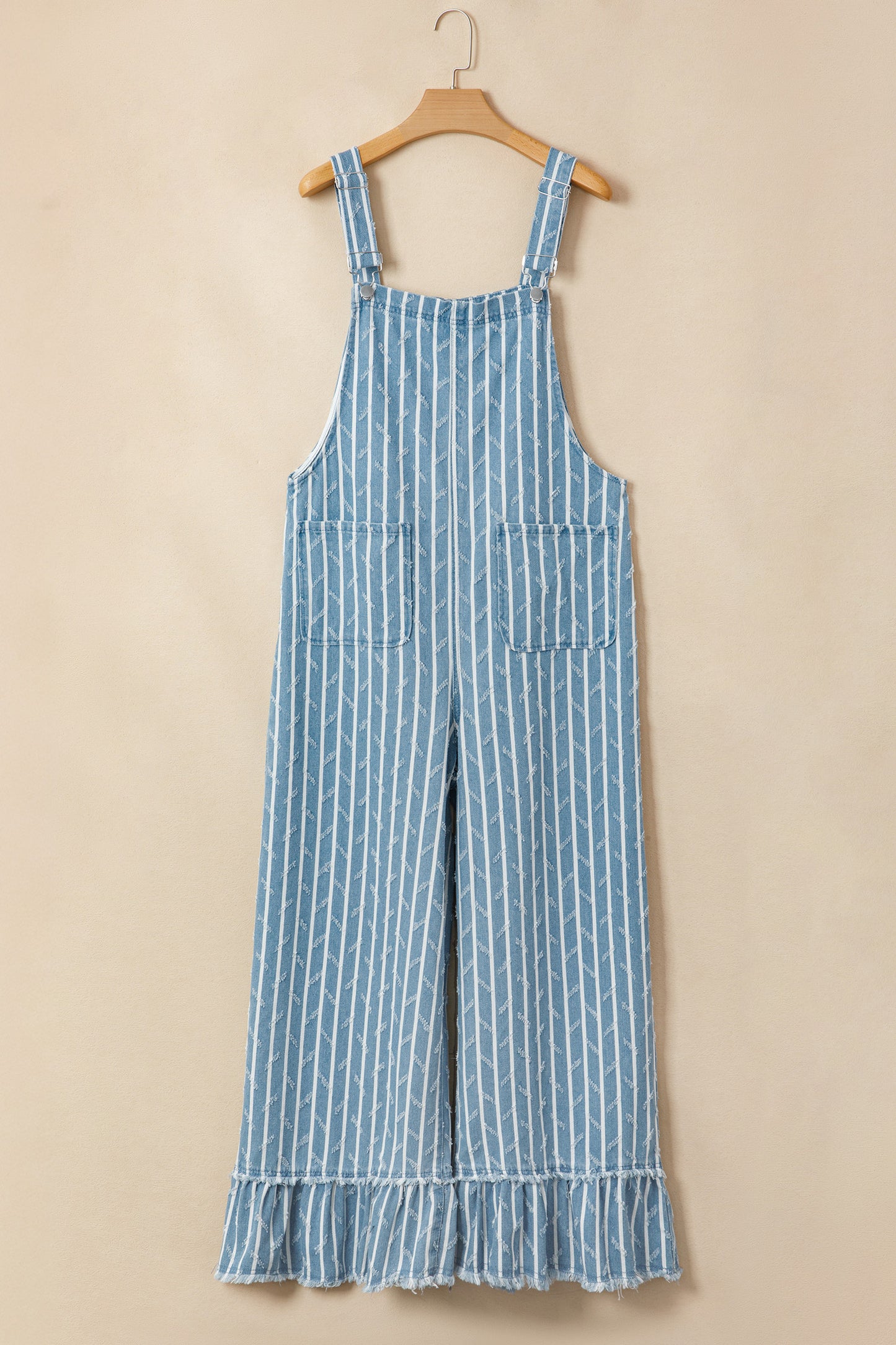 Light Denim Striped Wide Leg Overalls Women S–XL