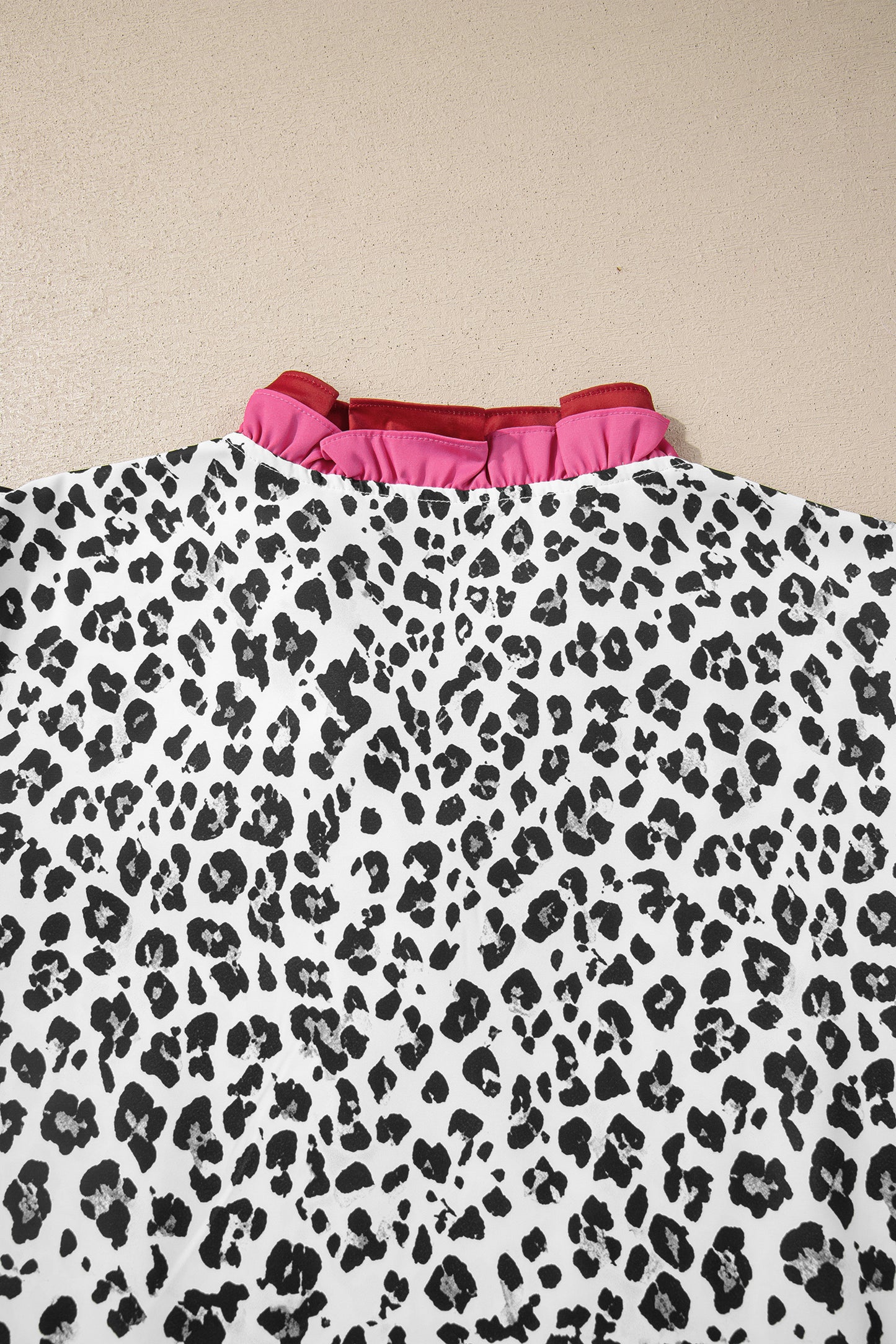 Leopard Print Ruffle Trim V-Neck Blouse