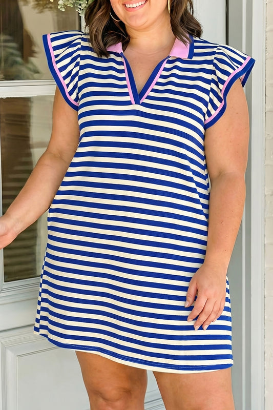 Plus Size Blue Striped Mini Dress 1X-4X