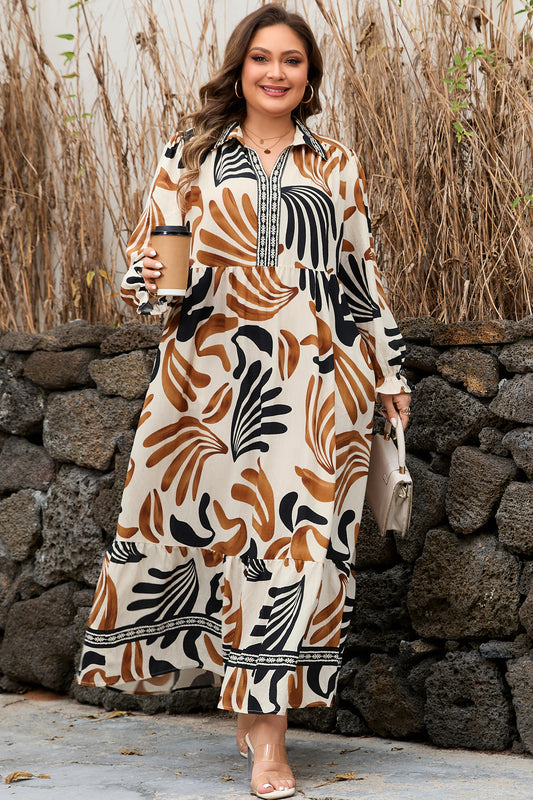 Plus Size Women's Abstract Print Loose Maxi Dress 1X–4X
