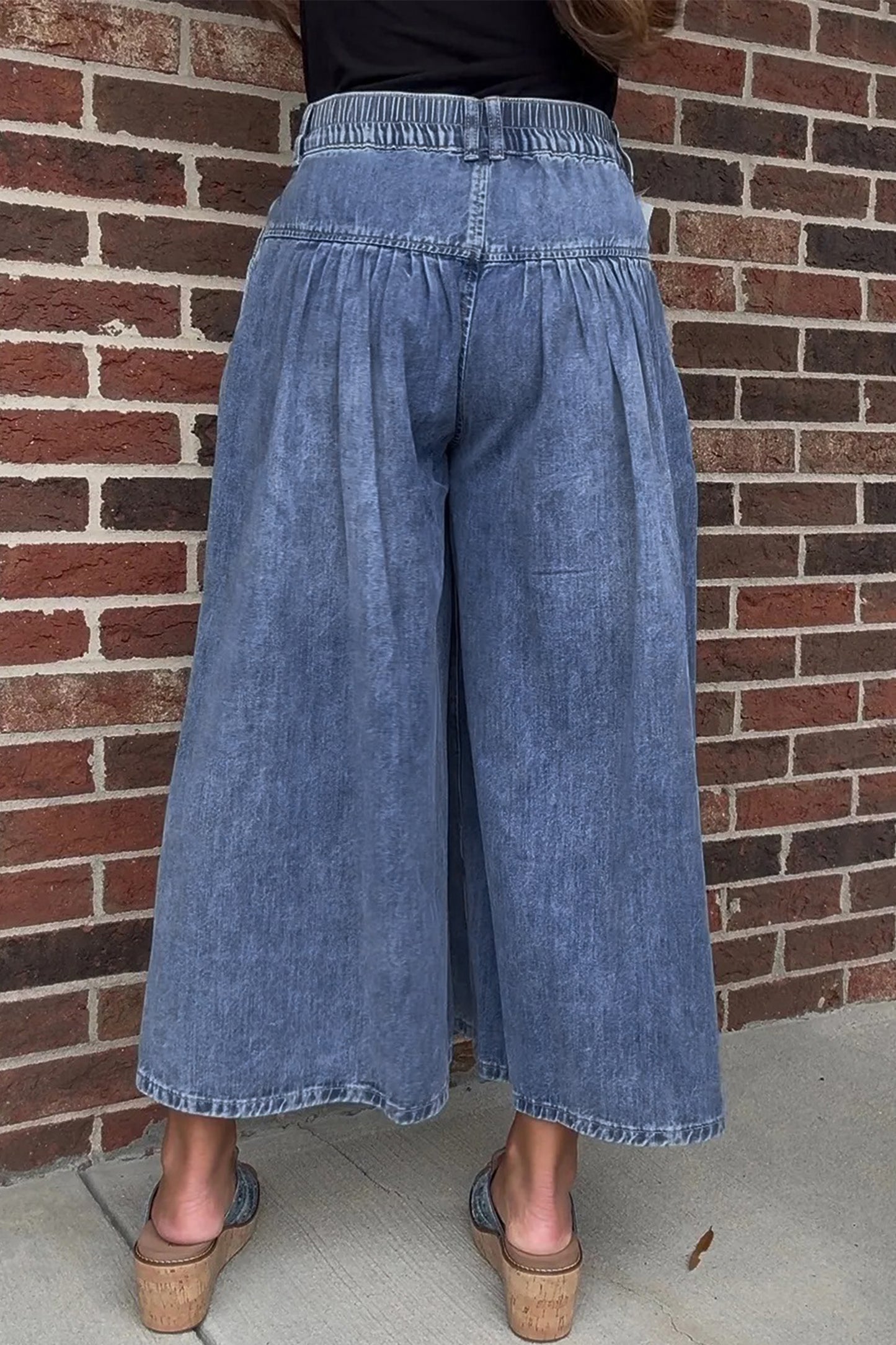 High-Rise Pleated Wide-Leg Cropped Denim Jeans | Dusk Blue