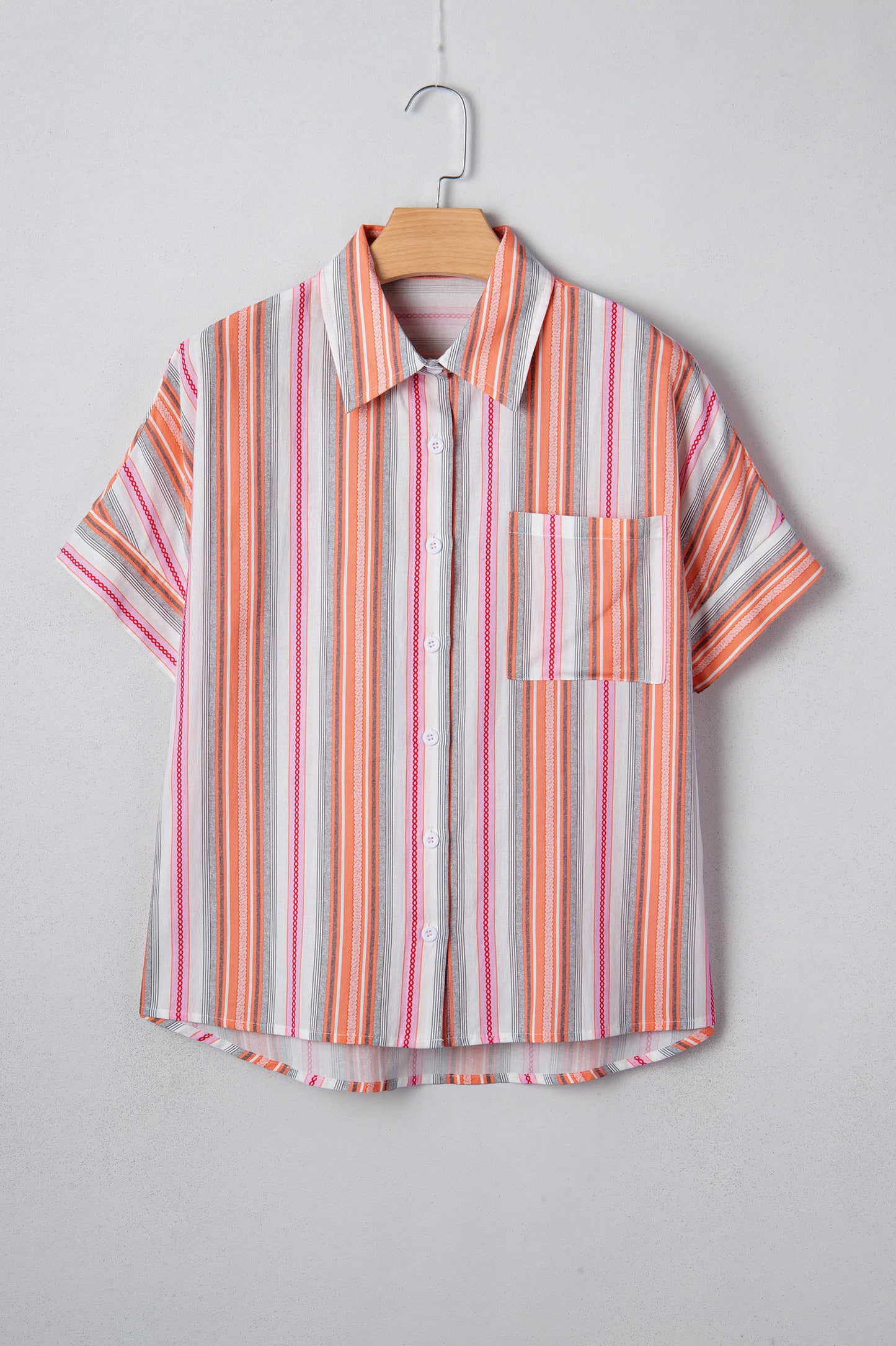 Pink Stripe Button-Up Short Sleeve Shirt