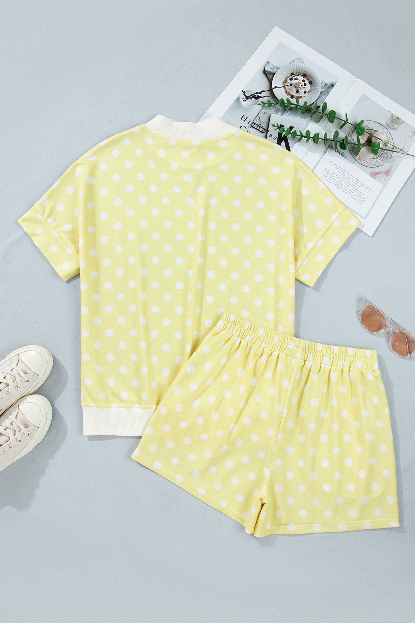 Polka Dot Mock Neck Two-Piece Short Set Women S–XL