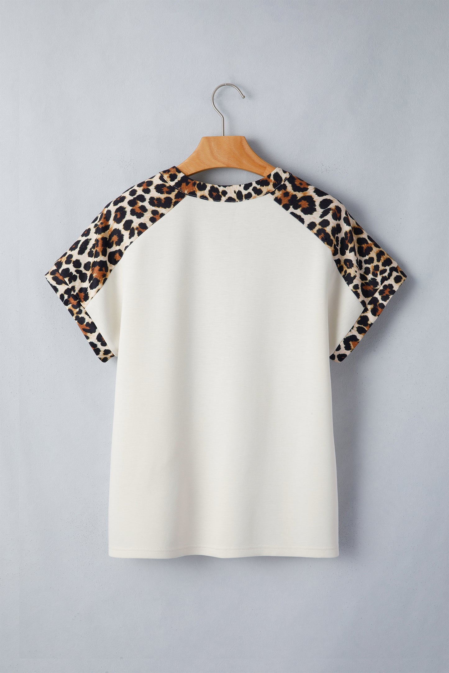 Leopard Patchwork Half Button Short Sleeve Top | Beige | S–XL