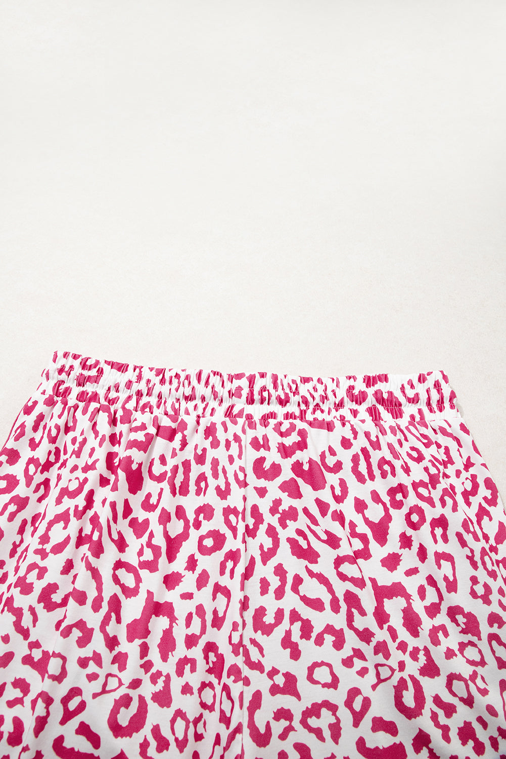 Pink Leopard Print Lace-Up Elastic Waist Contrast Trim Casual Shorts