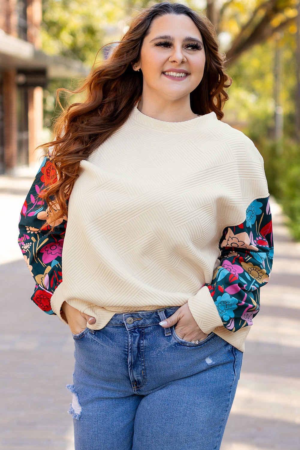Plus Size White Floral Sleeve Top Women 1X–4X