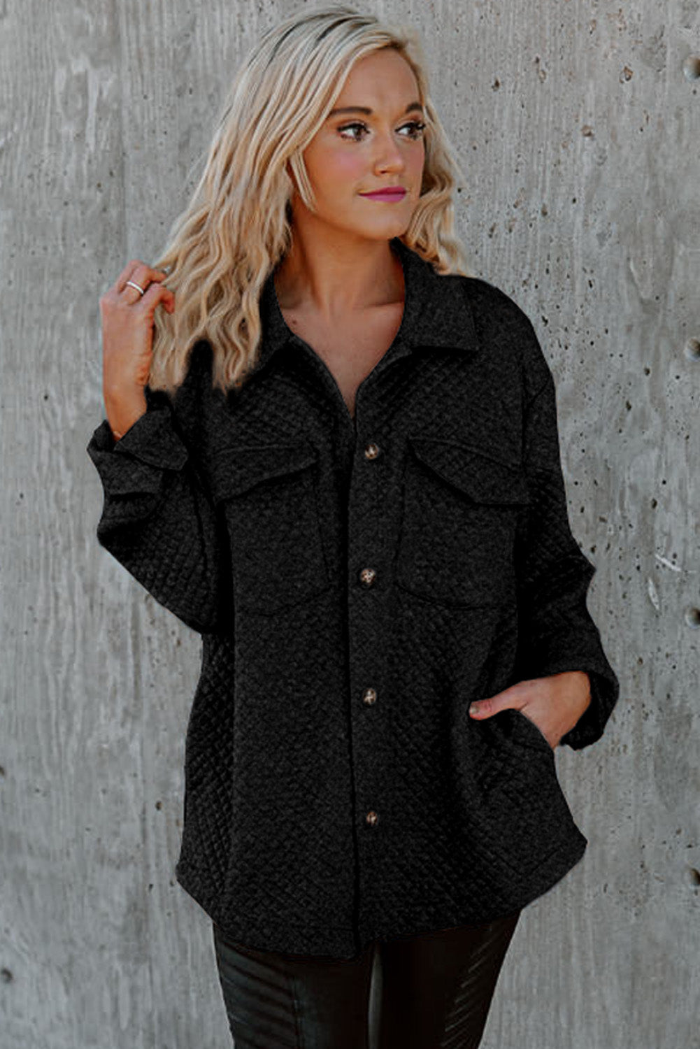 Quilted Flap Pocket Button Front Shacket