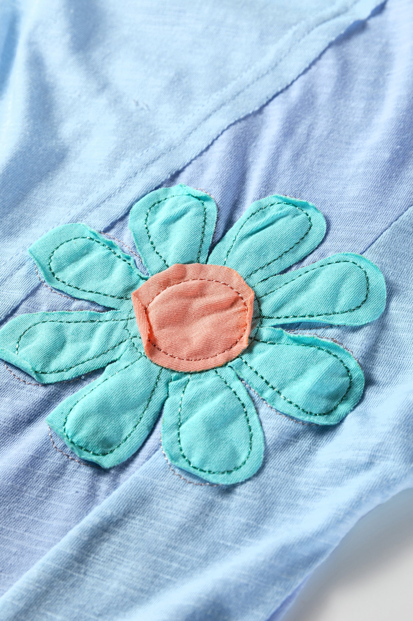 Flower Patched Exposed Seam Bracelet Sleeve Oversized T-Shirt