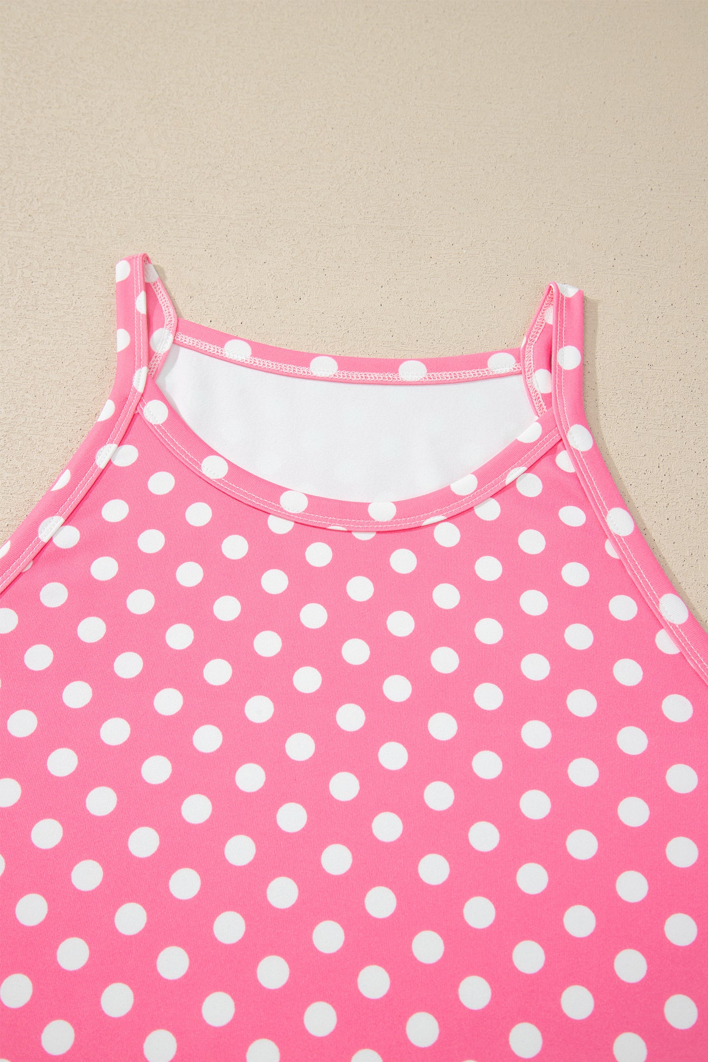 Pink Polka Dot Halter Tank and Wide Leg Pants Set Women S–XL