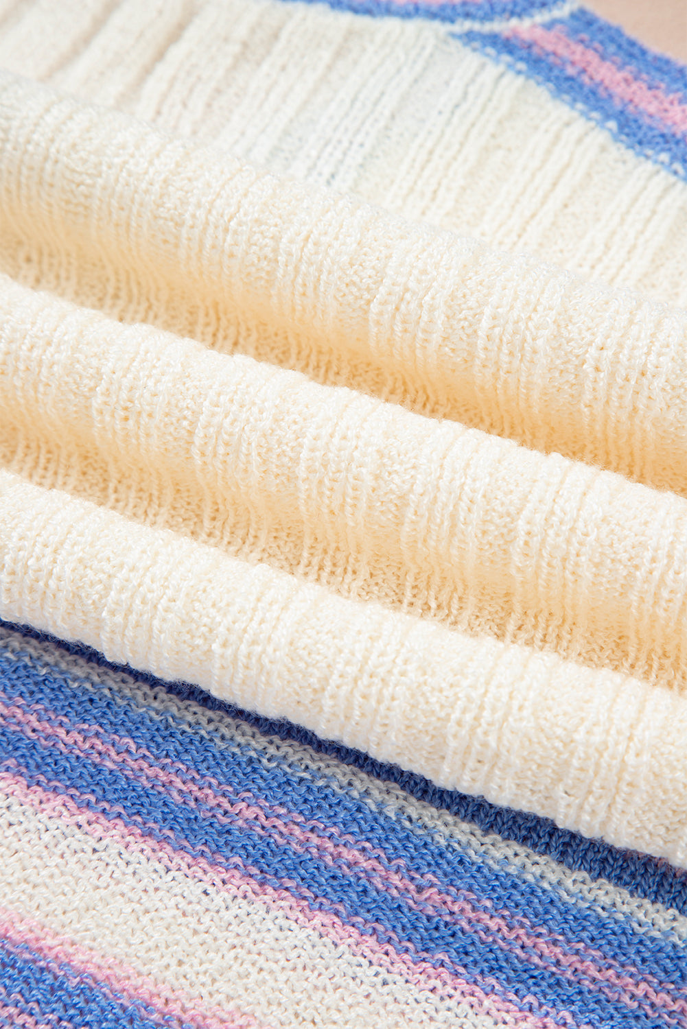 White Contrast Striped V-Neck Dolman Sleeve Ribbed Knit Oversized Tunic Sweater with Side Slits