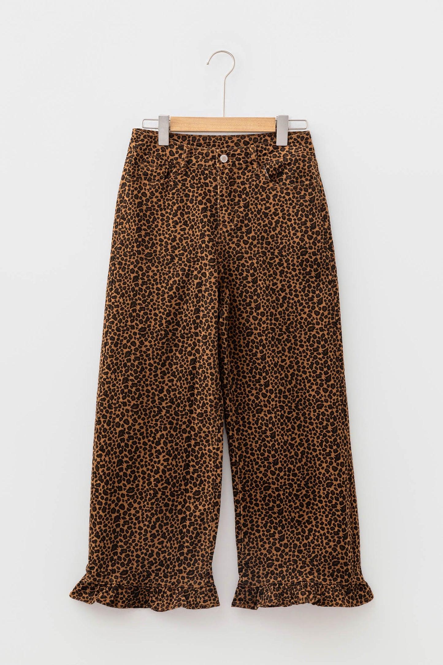Womens Leopard Print Ruffled Hem Flare Jeans S–XL