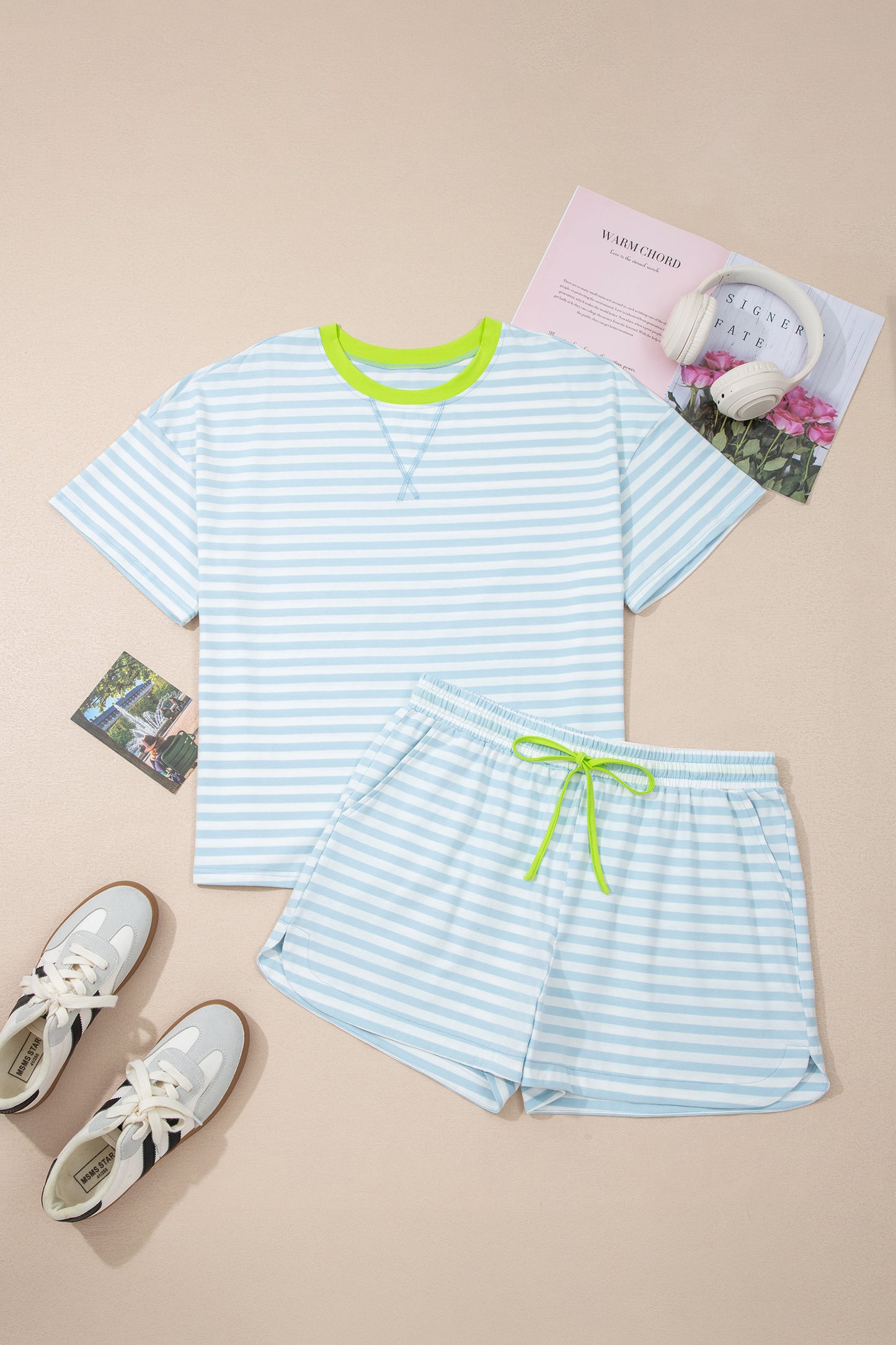 Striped Matching Set Tee & Shorts Women S–XL
