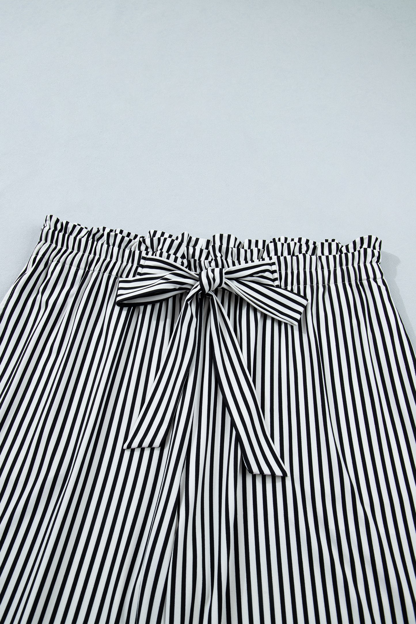 Striped Elastic Bow Waist Straight Leg Pants | Plus Size 1X–4X | Black