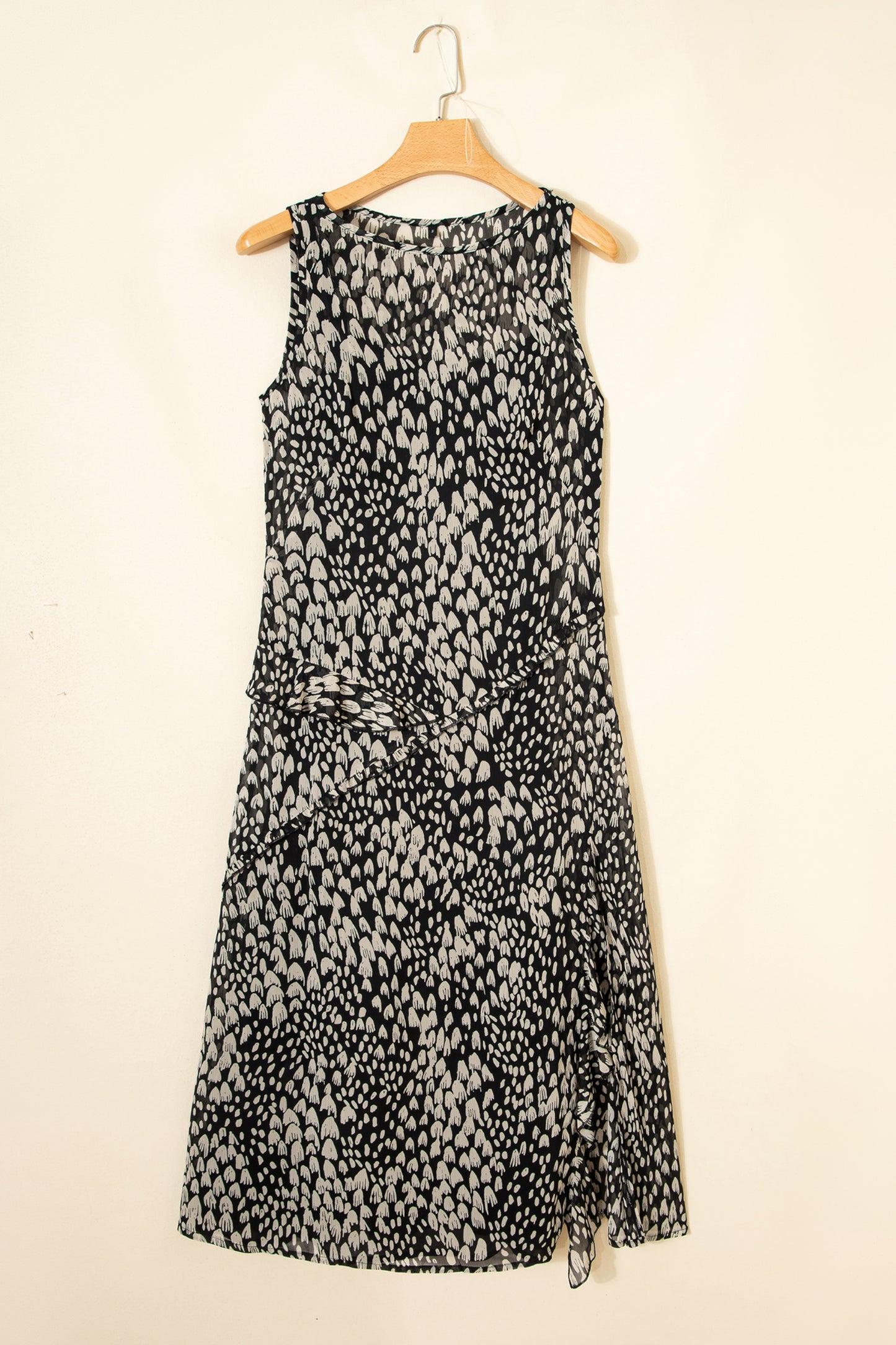 Black Graphic Print A-Line Sleeveless Maxi Dress | S–XL