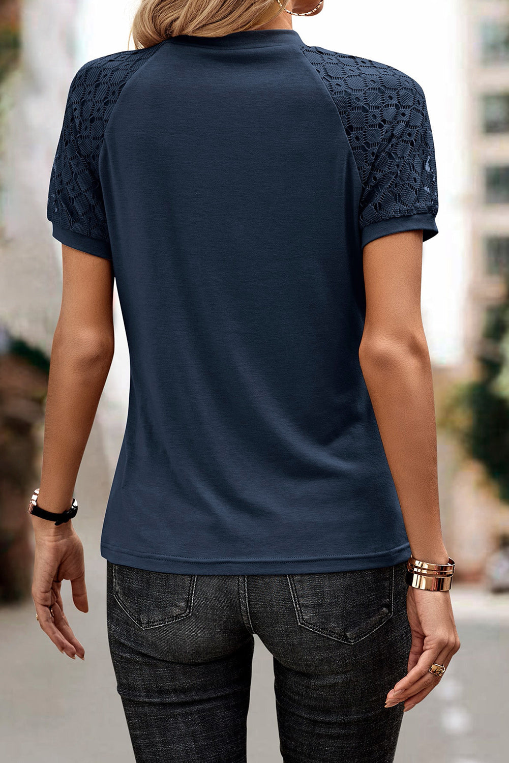 Contrast Lace Raglan Sleeve Seamed Detail Top | S–2XL | 5 Colours