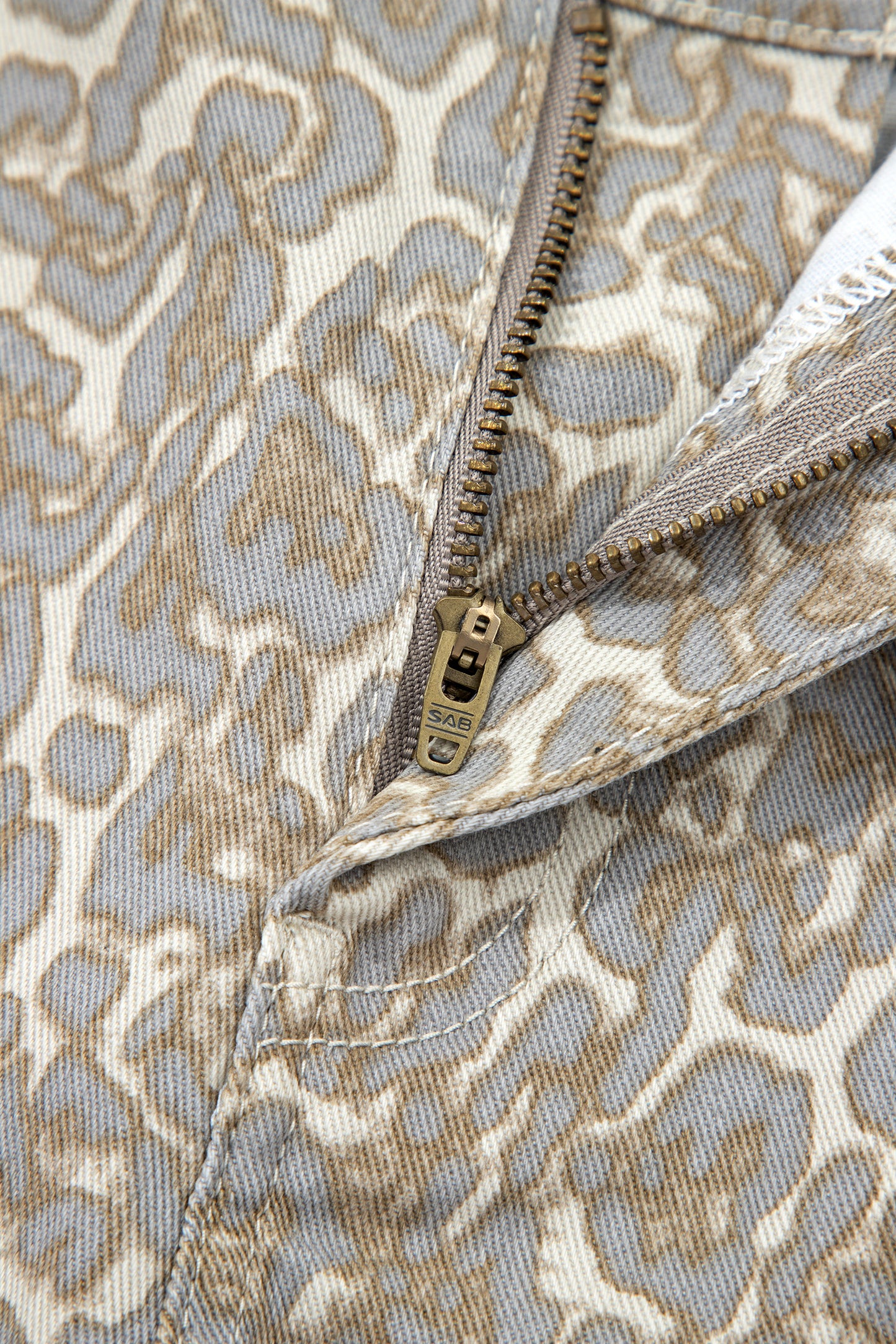 Leopard Print Raw Edge Denim Shorts | Khaki | US 4–16