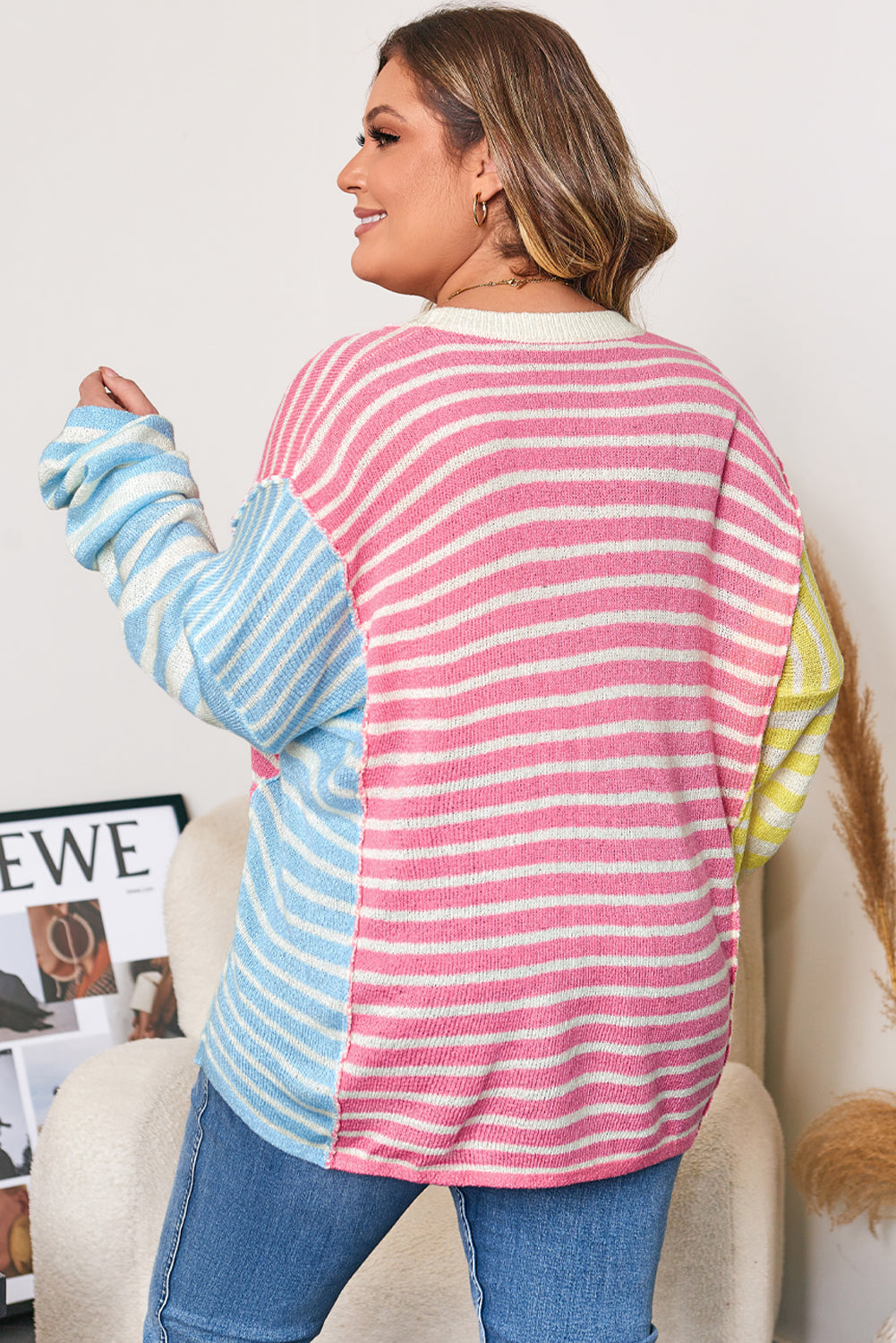 Plus Size Striped Colorblock Pullover Sweater Women 1X–4X