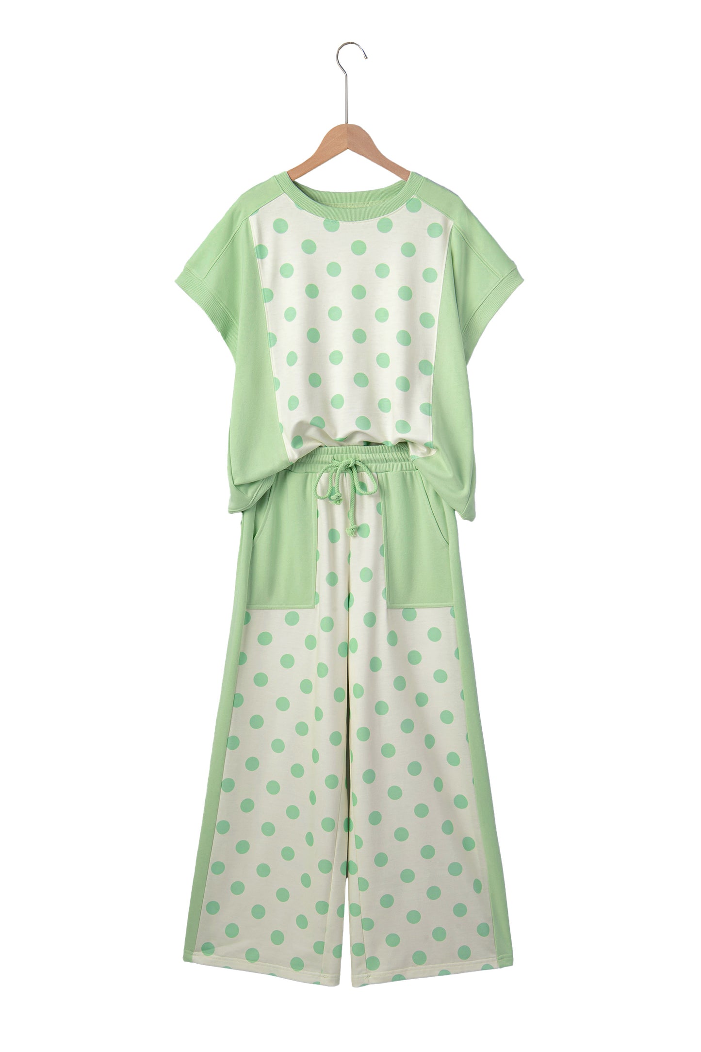 Womens Polka Dot Cropped Wide Leg Pant Set S–XL