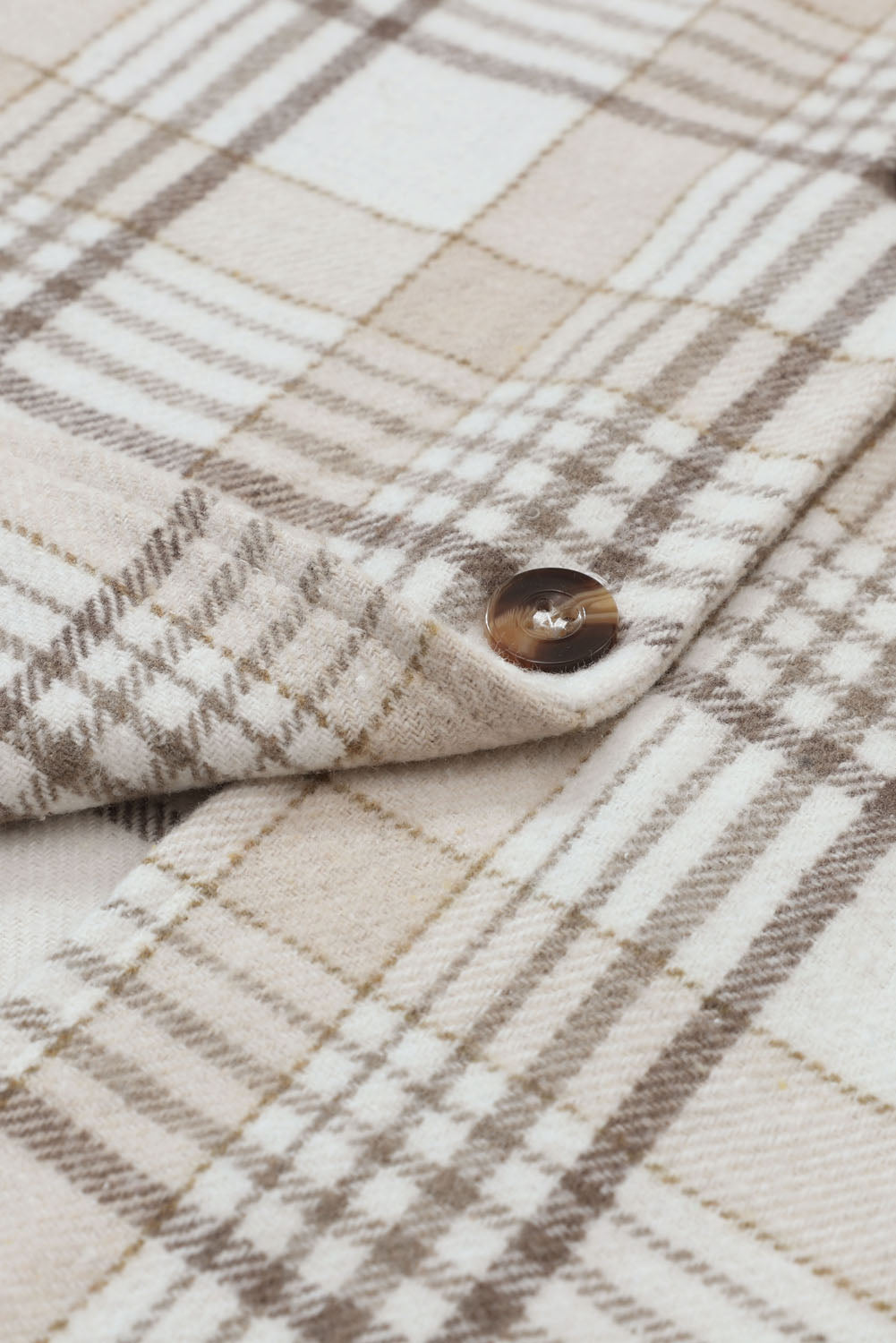 Khaki Plaid Removable Hood Chest Pocket Buttoned Shacket