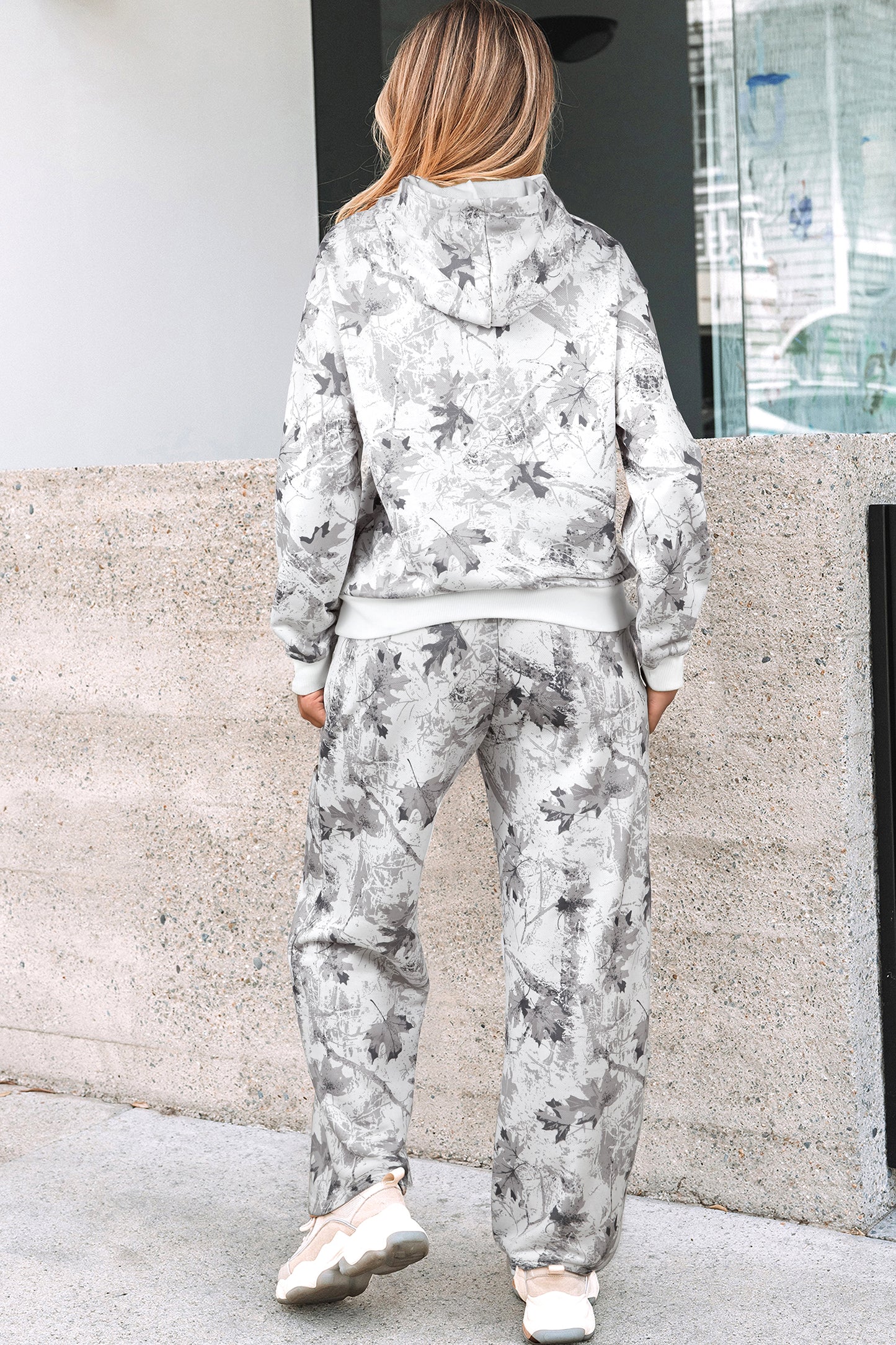 Woodland Camo Hoodie & Sweatpants Set in Light Grey