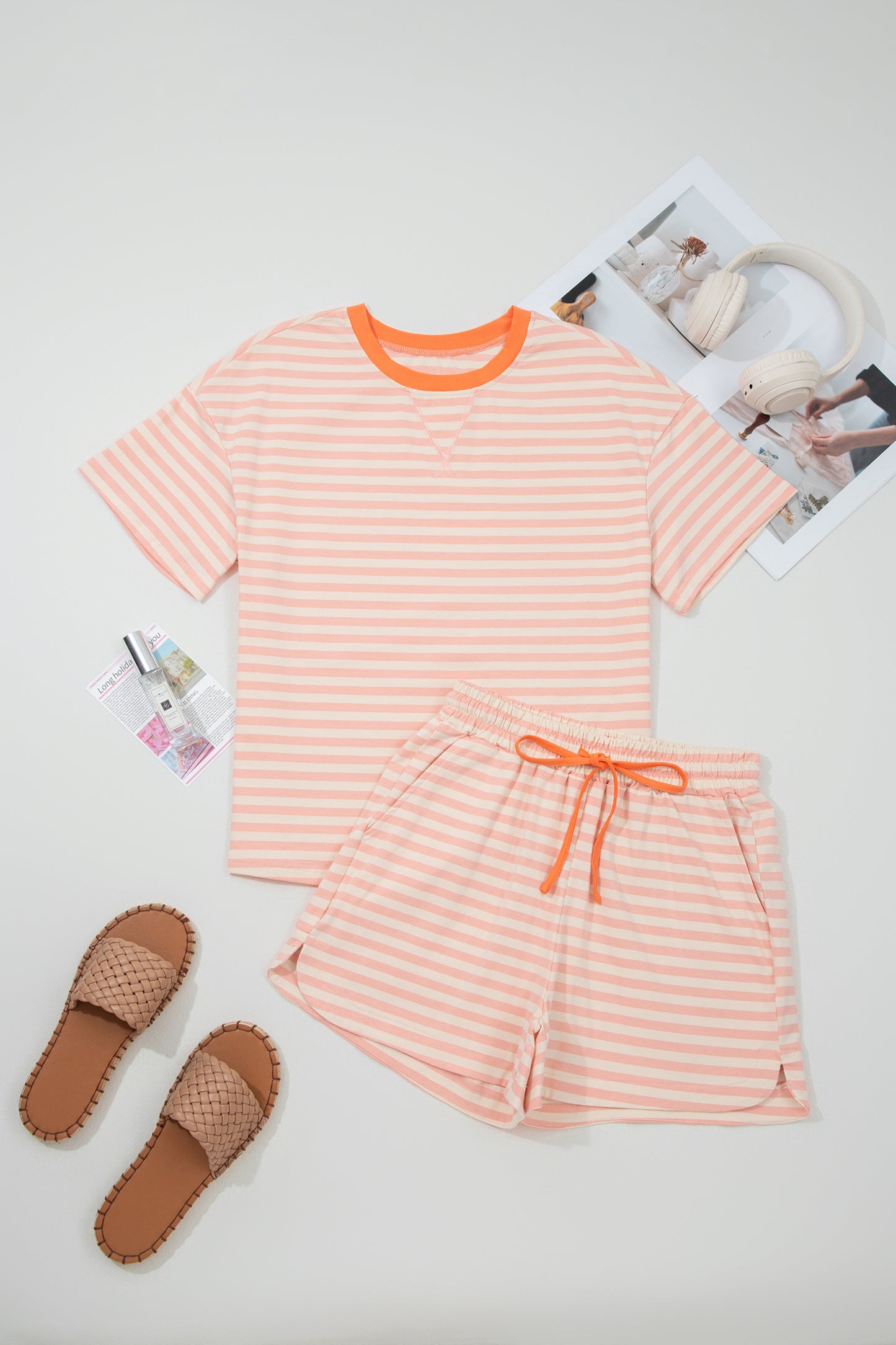 Striped Matching Set Tee & Shorts Women S–XL