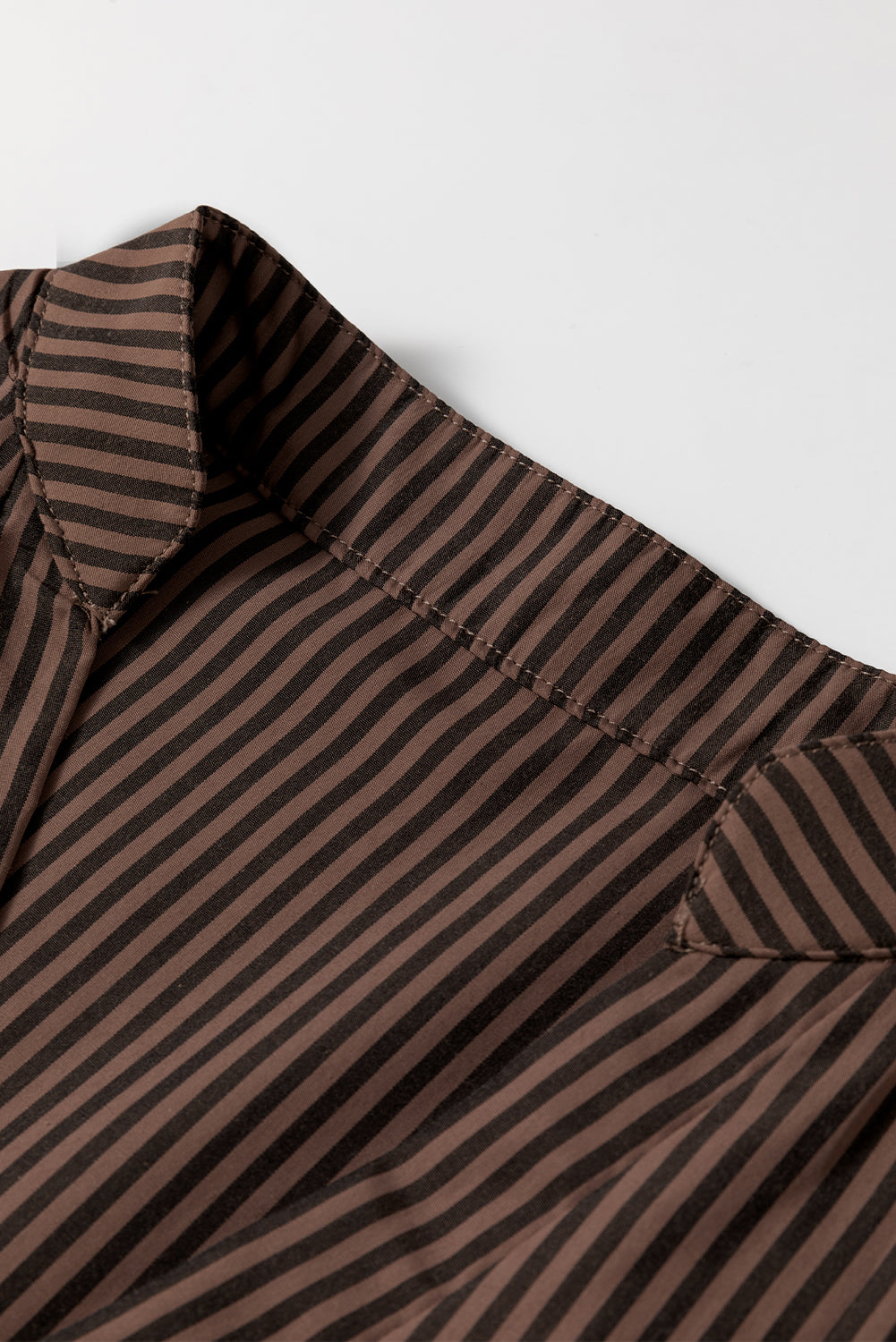 Striped V-Neck Roll-Up Sleeve Patch Pocket Shirt | Brown | S–XL