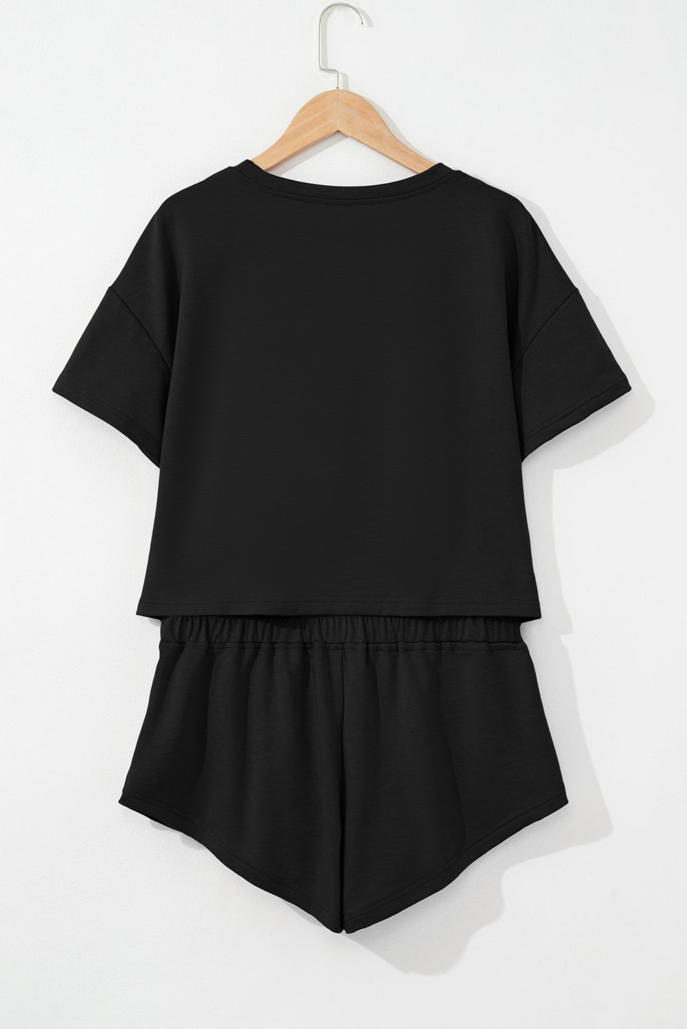 Cropped Tee and Ruffle High Waist Skort Set in Black