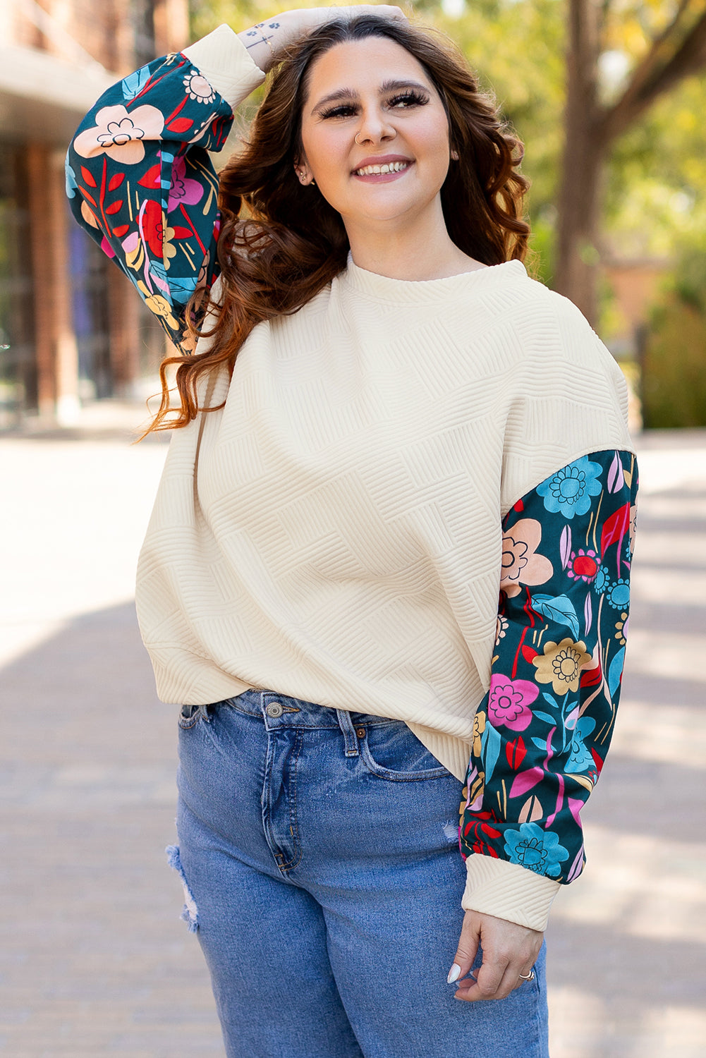 Plus Size White Floral Sleeve Top Women 1X–4X