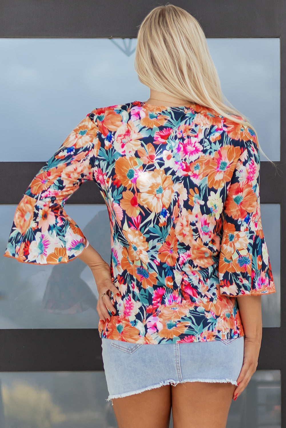 Floral Flare Sleeve V-Neck Blouse Women S–XL