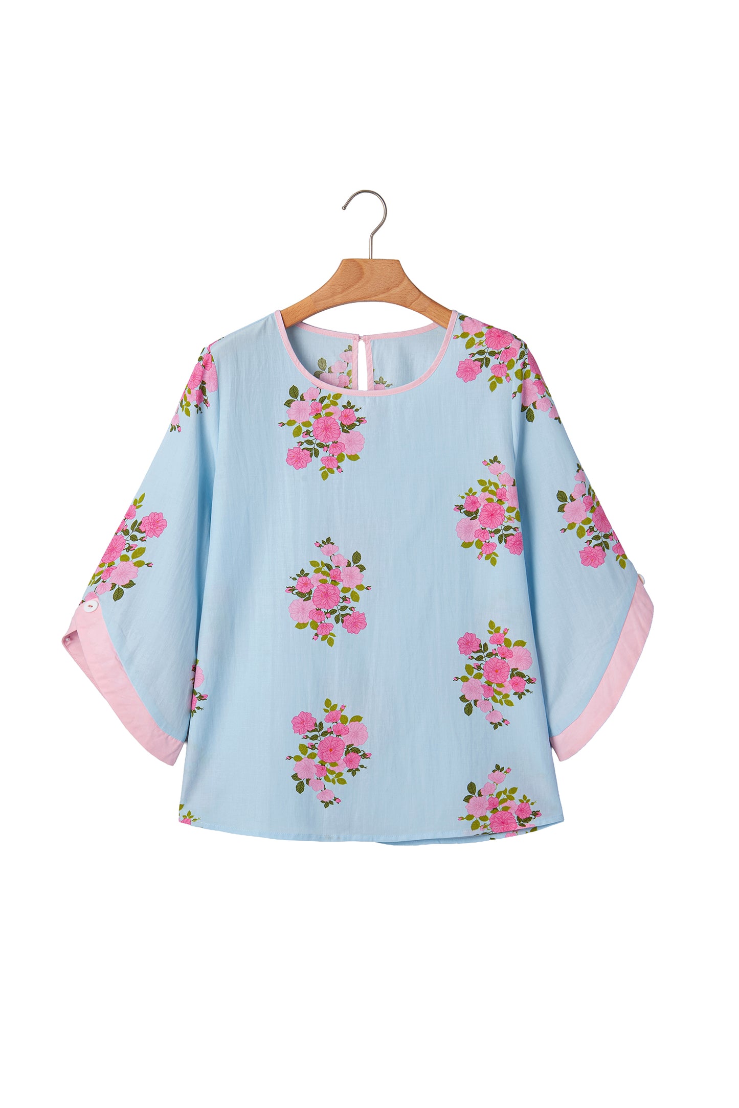 Floral Print 3/4 Sleeve Button Detail Blouse Women S–XL