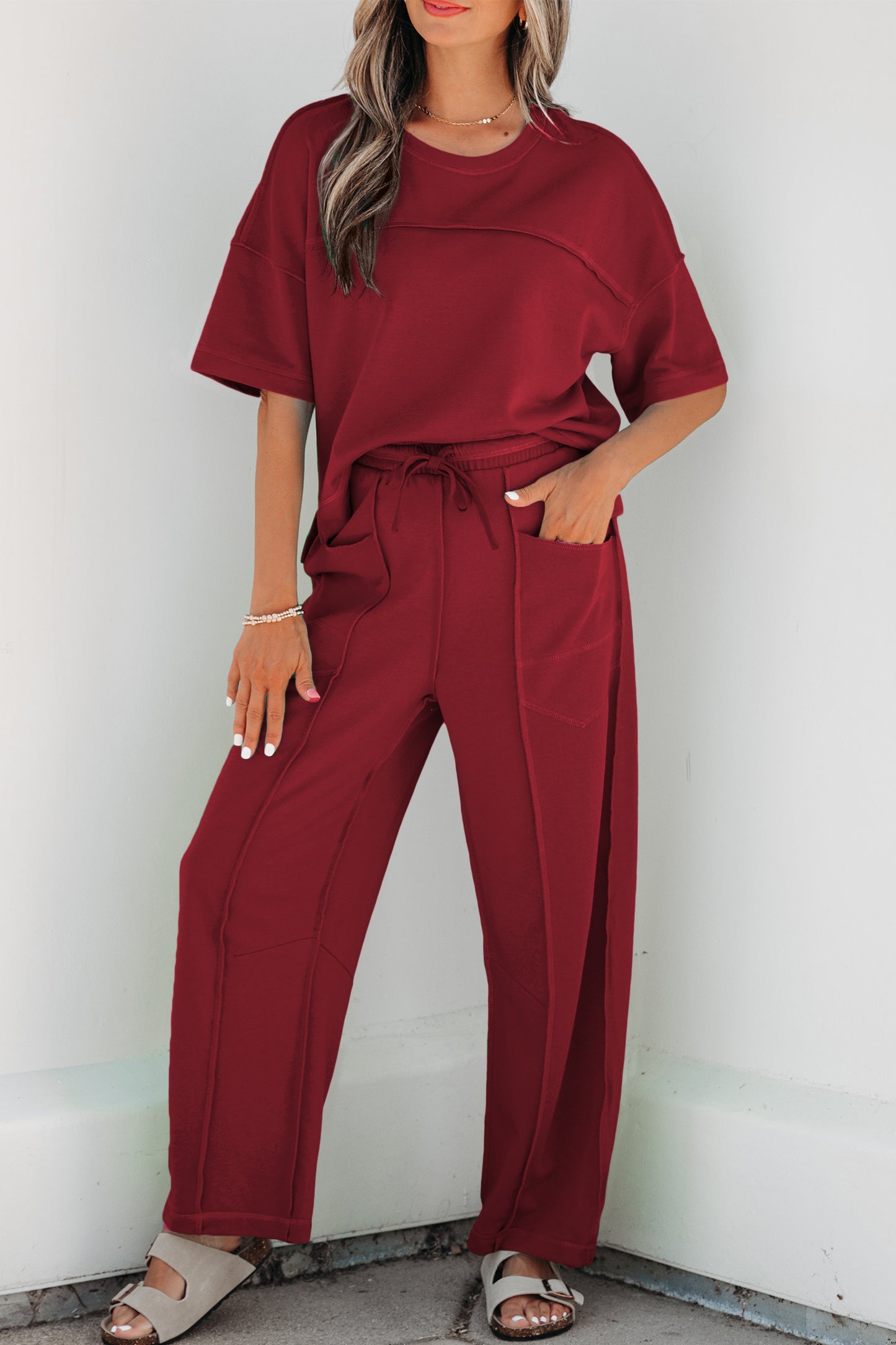 Drop Shoulder Boxy Tee & Barrel Pants Two-Piece Set | S–XL | 5 Colours