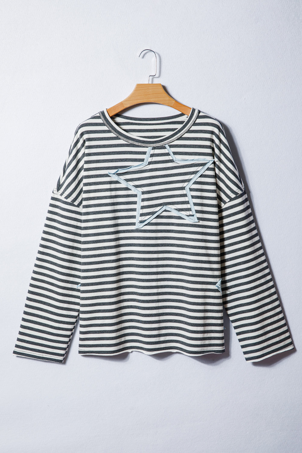 Plus Size Grey Striped Cotton Long Sleeve Top Women 1X–4X