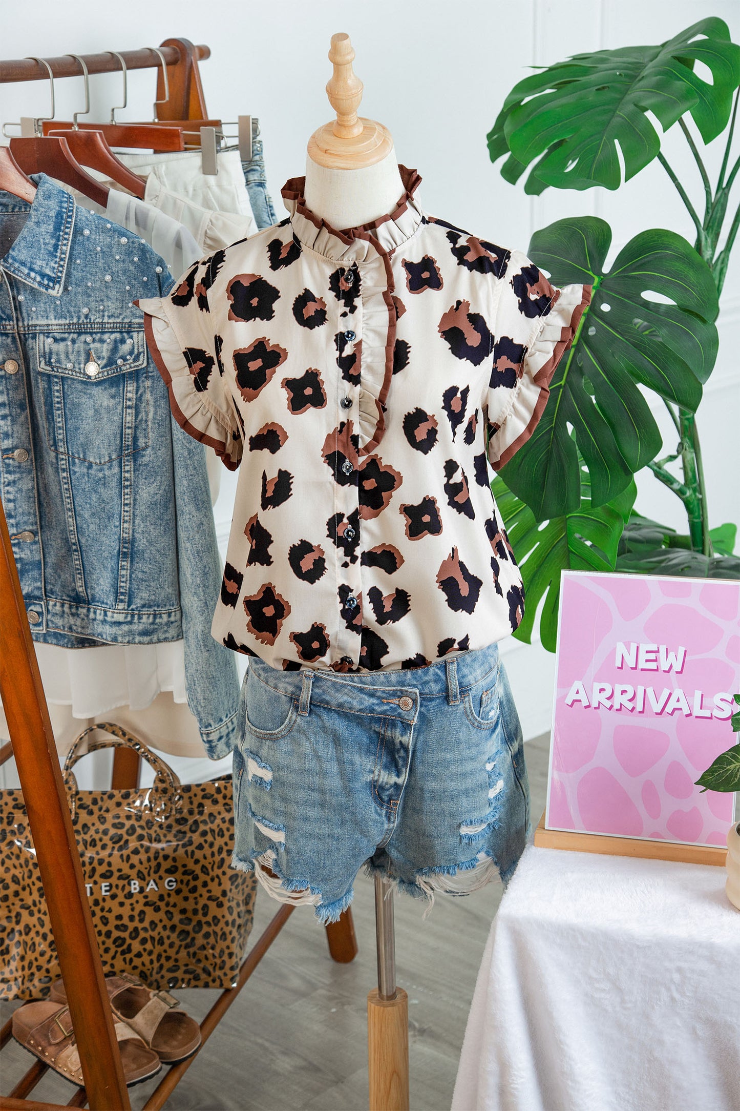 Leopard Print Ruffle Sleeve Blouse Women S–XL