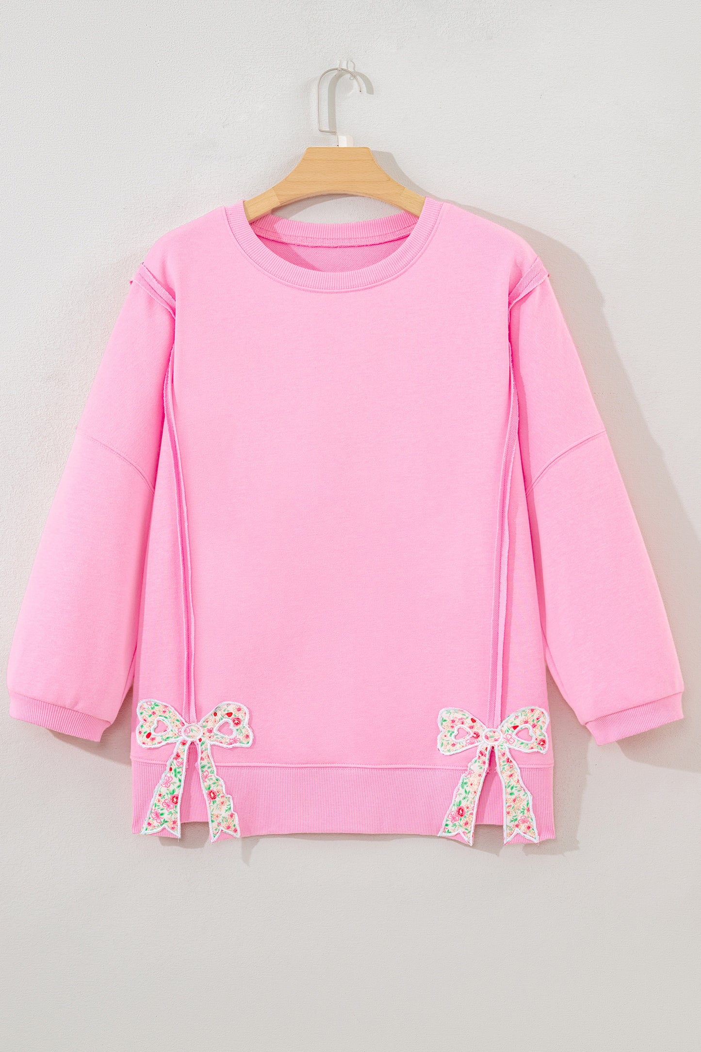 Floral Bow Patch Baggy Sweatshirt in Pink