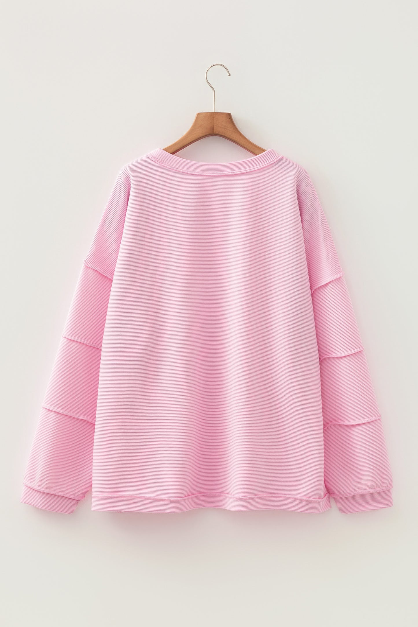 Plus Size Pink Ribbed Drop Shoulder Long Sleeve Top Women 1X–4X