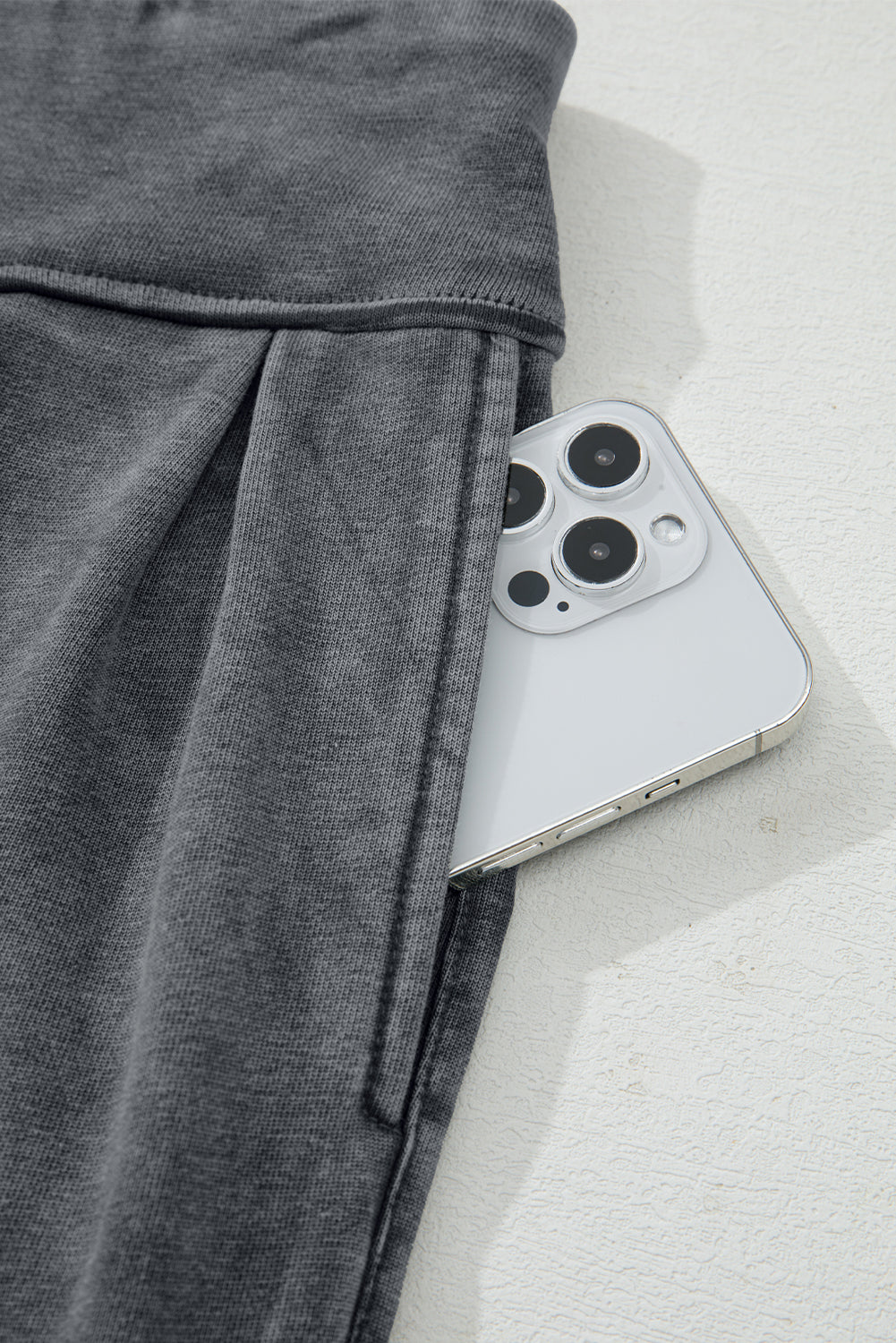 Grey Mineral Wash High Waist Smocked Jogger Pants