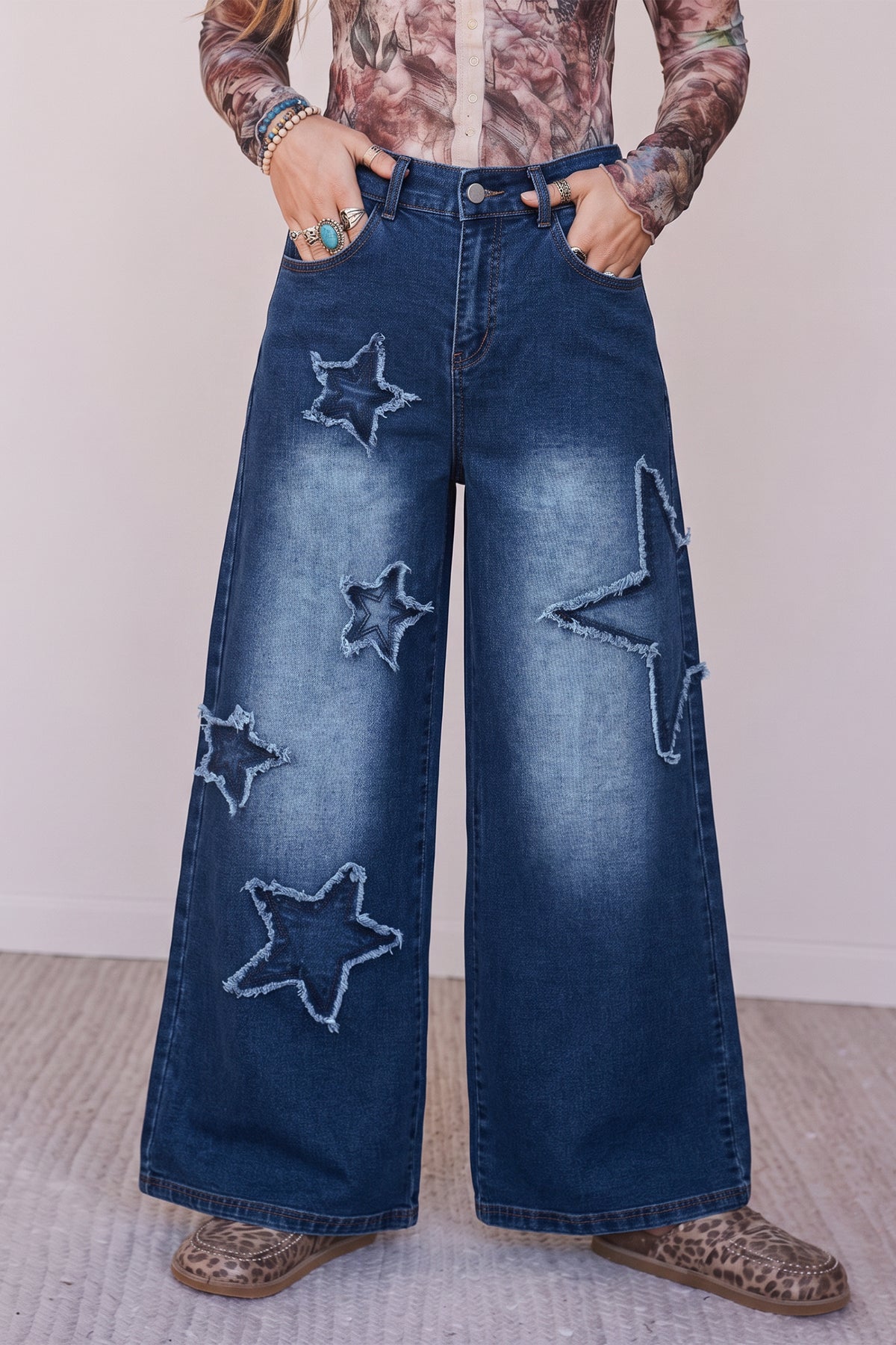 Women's Blue Star Wide Leg Jeans Size 4 to 16
