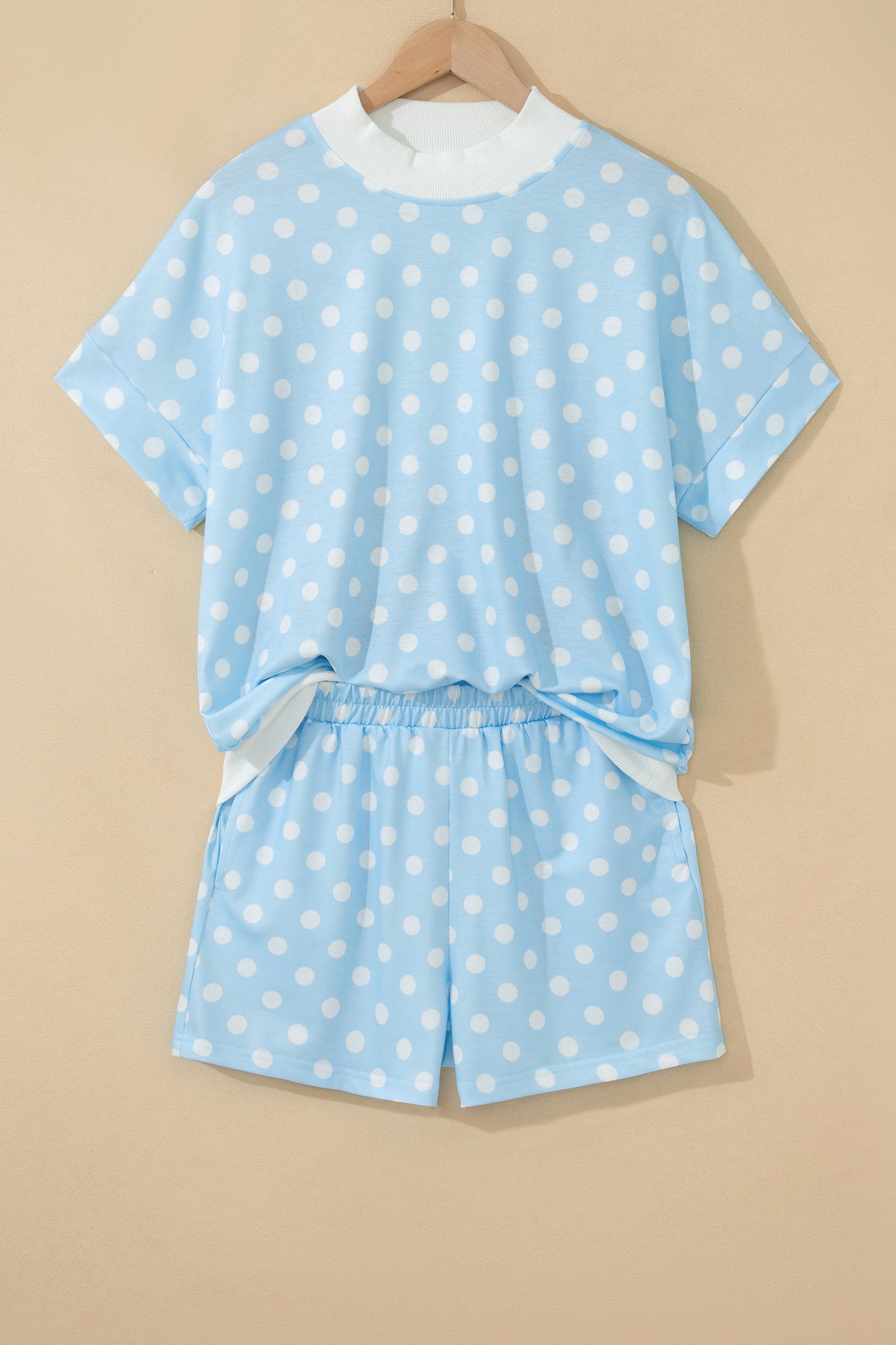 Polka Dot Mock Neck Two-Piece Short Set Women S–XL