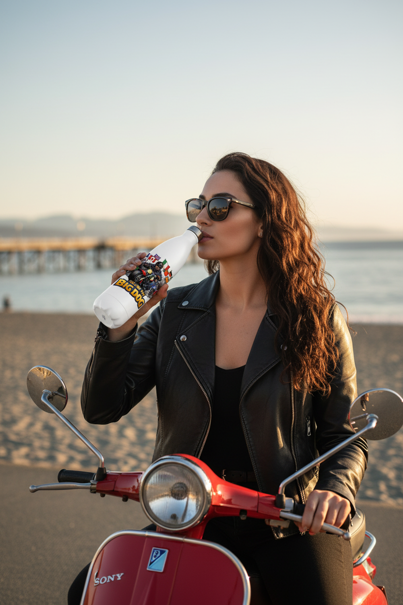Biker Chick Drinking Bottle Red Vespa White Rock