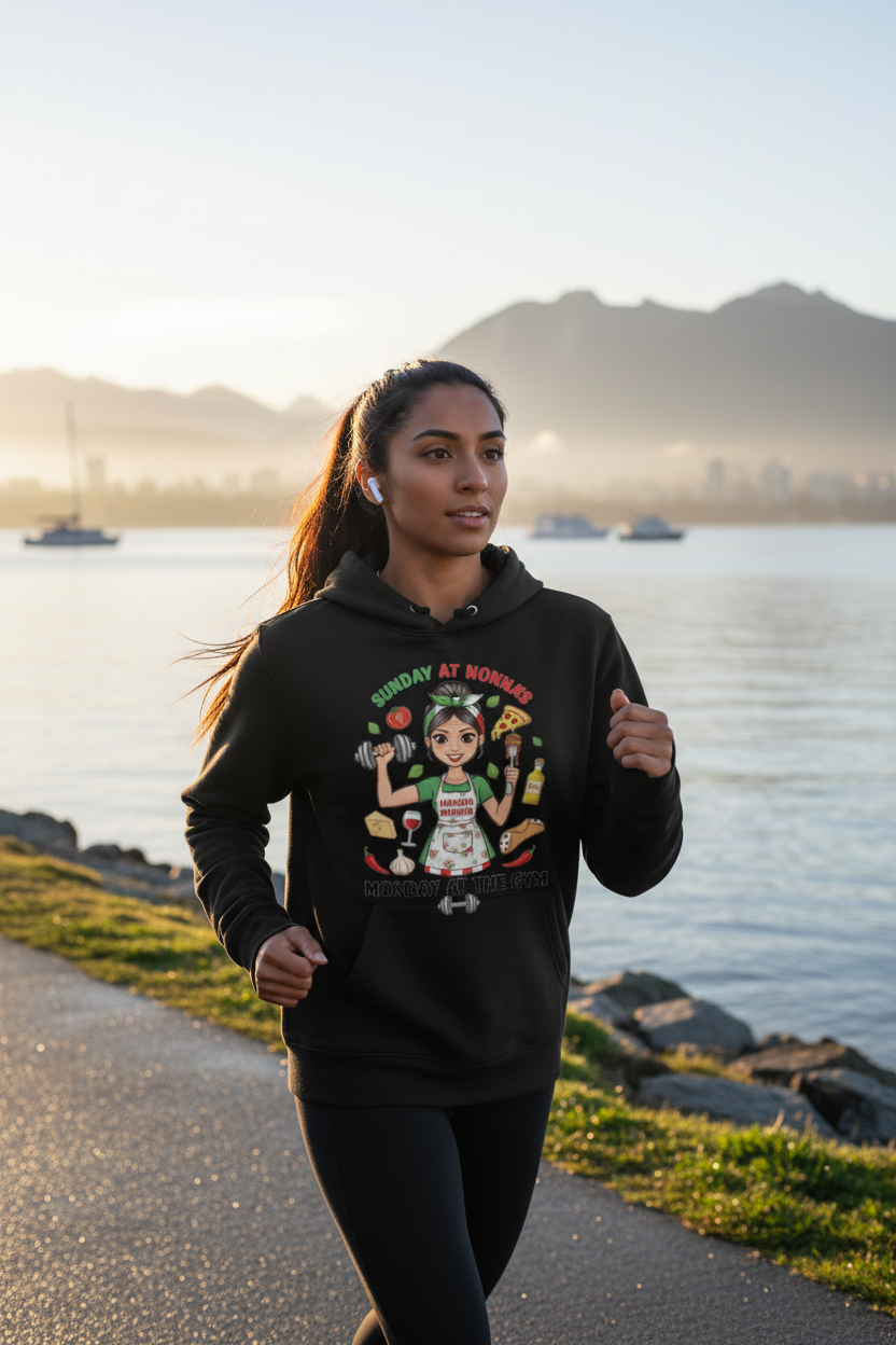 Black Hoodie South Asian Woman Seawall Run