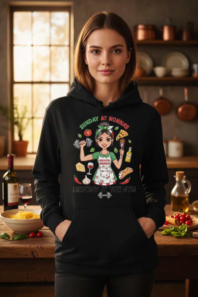 Black Hoodie Woman Italian Kitchen