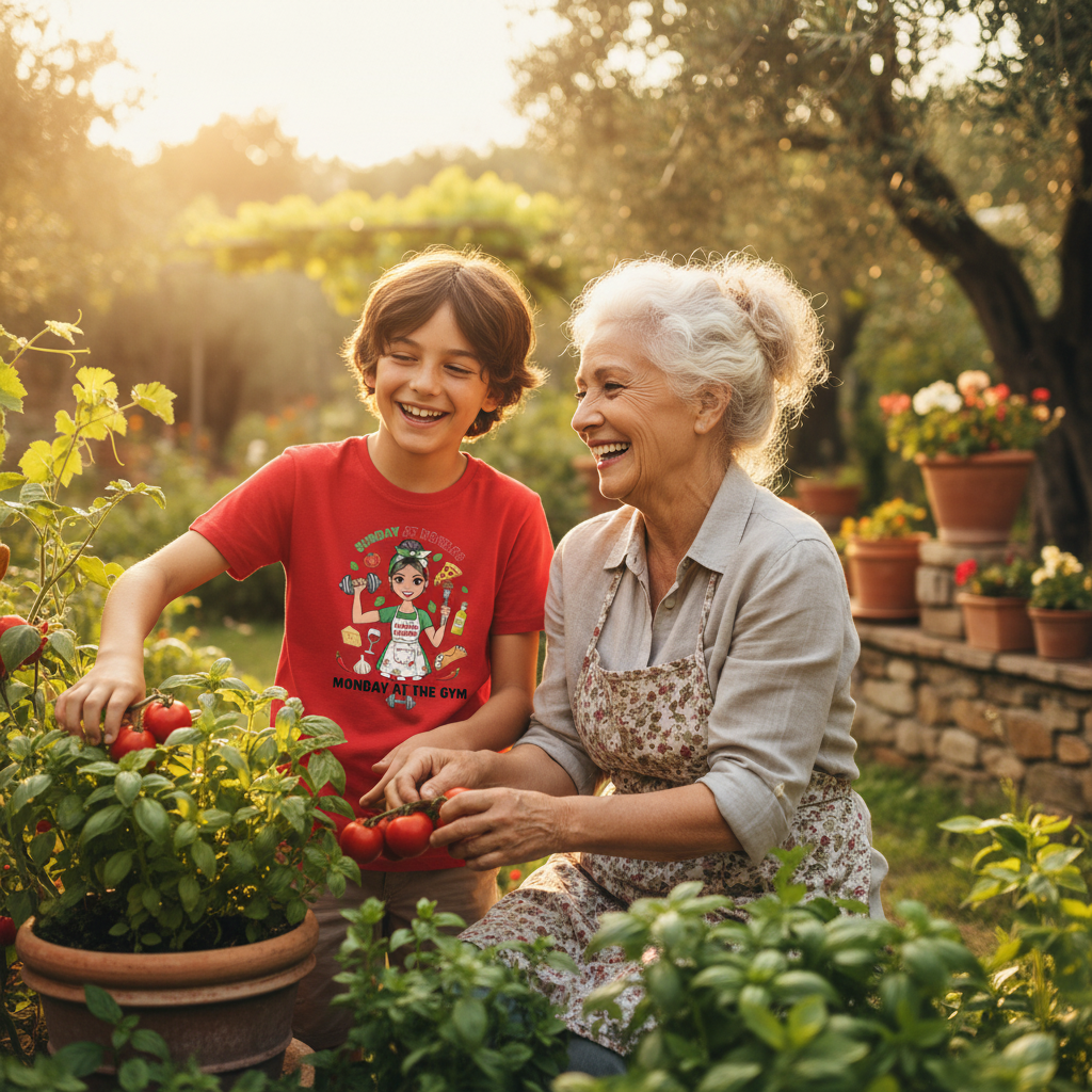 Boy and Nonna garden