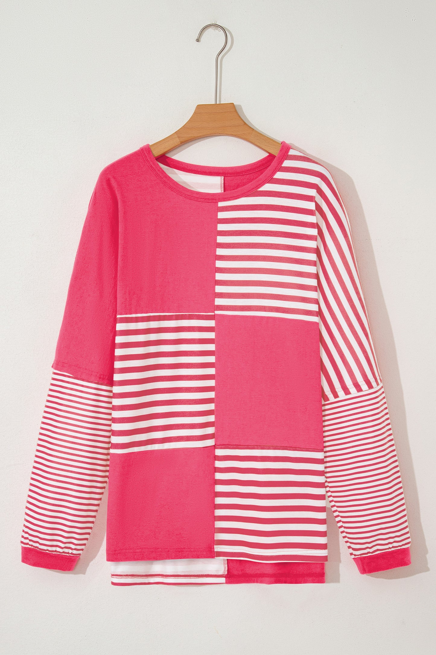Pink Stripe Colorblock Drop Shoulder Long Sleeve Tunic Top Women S–XL