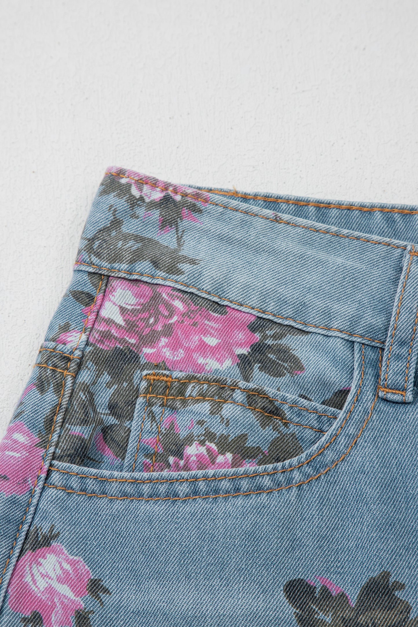 Light Blue Floral Print Cropped Wide Leg Jeans Women Size 4–16