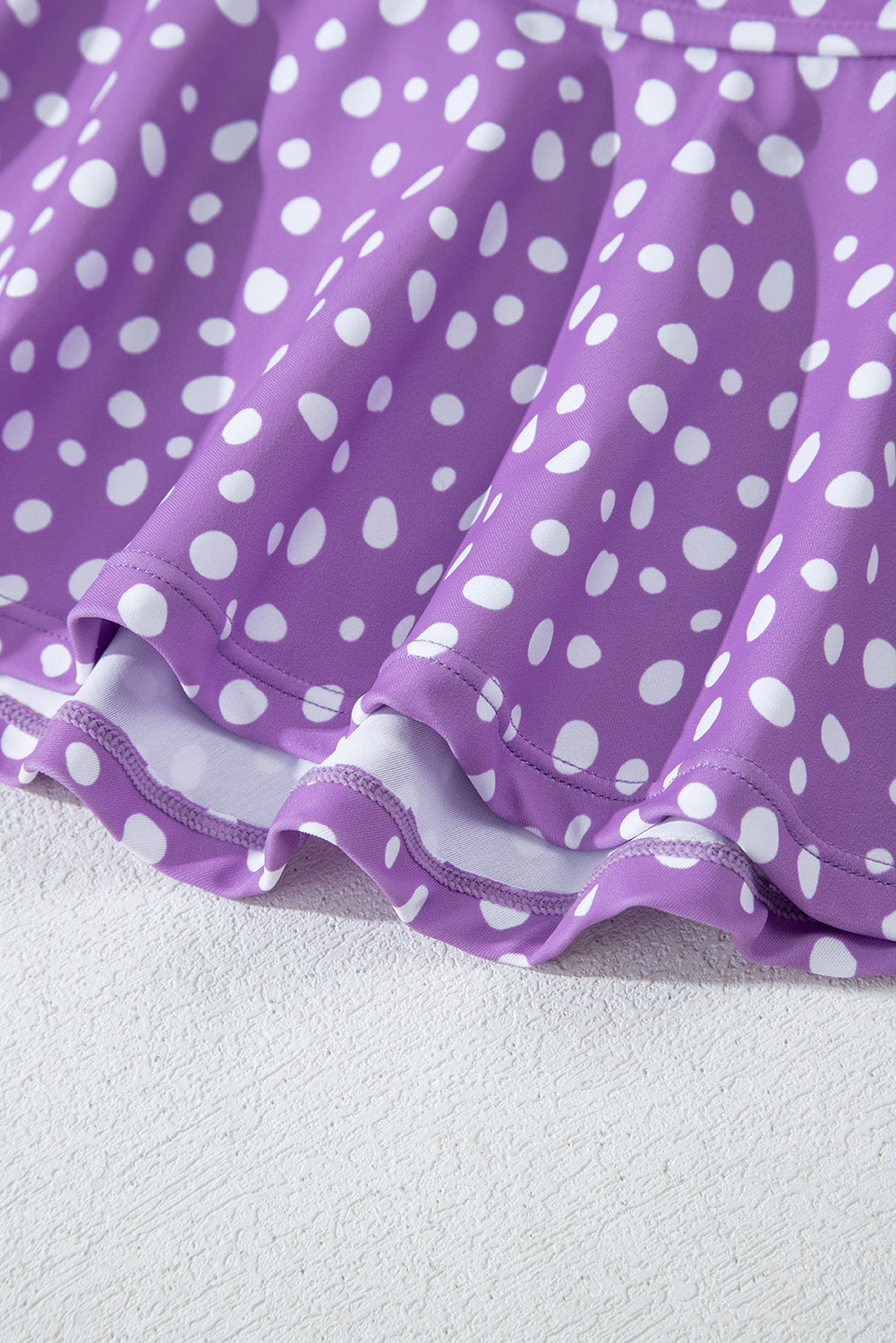 Purple Plus Size Polka Dot Print Ruffled Knotted V Neck Tankini Set